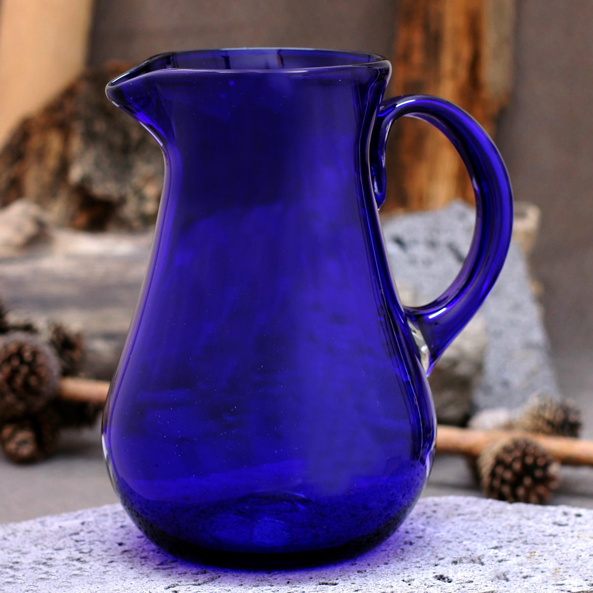 Premium Handcrafted Cobalt Blue Recycled Glass Pitcher - Ultimate Elegance for Your Table