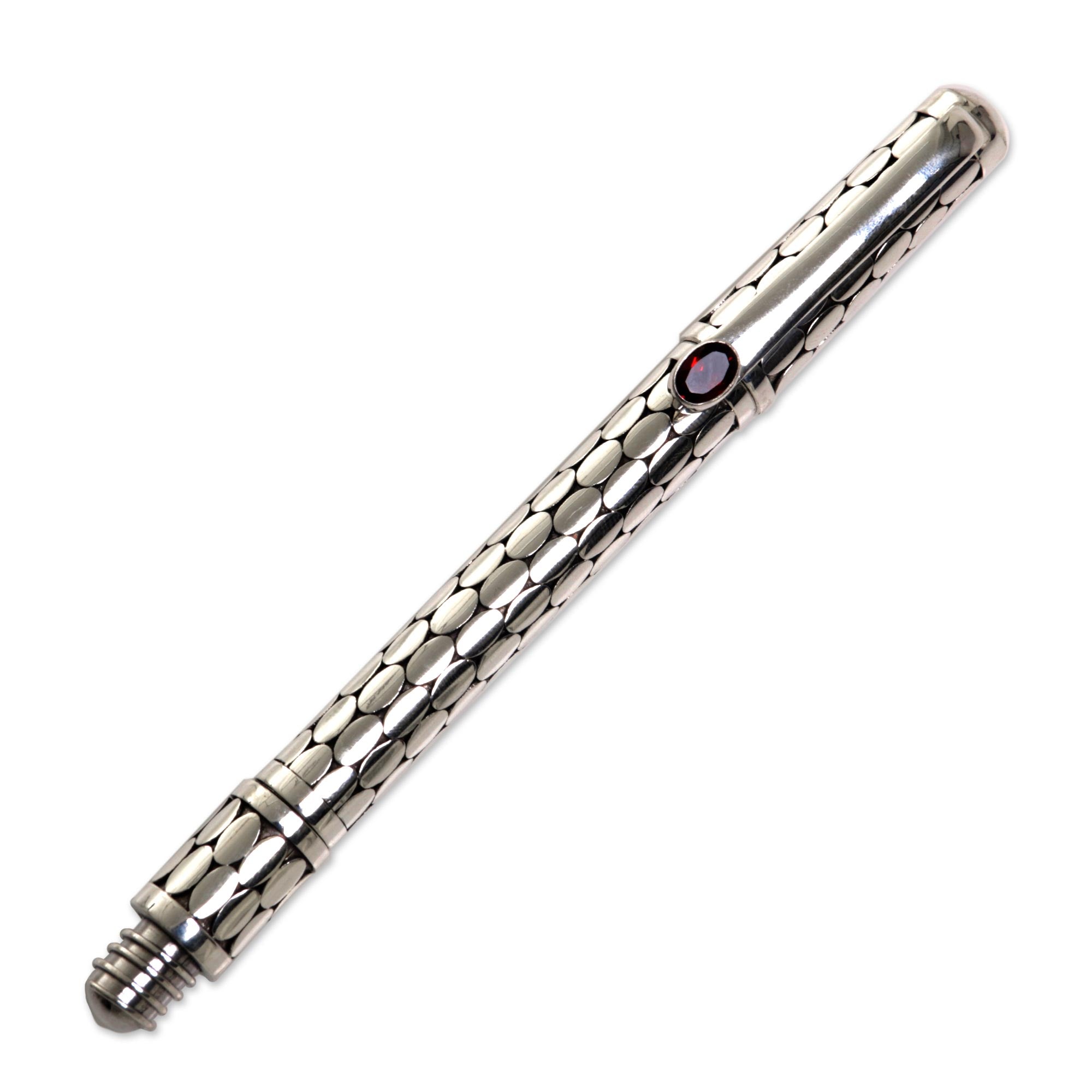 Premium Garnet Gleam Handmade Sterling Silver Ballpoint Pen - Ultimate Writing Upgrade