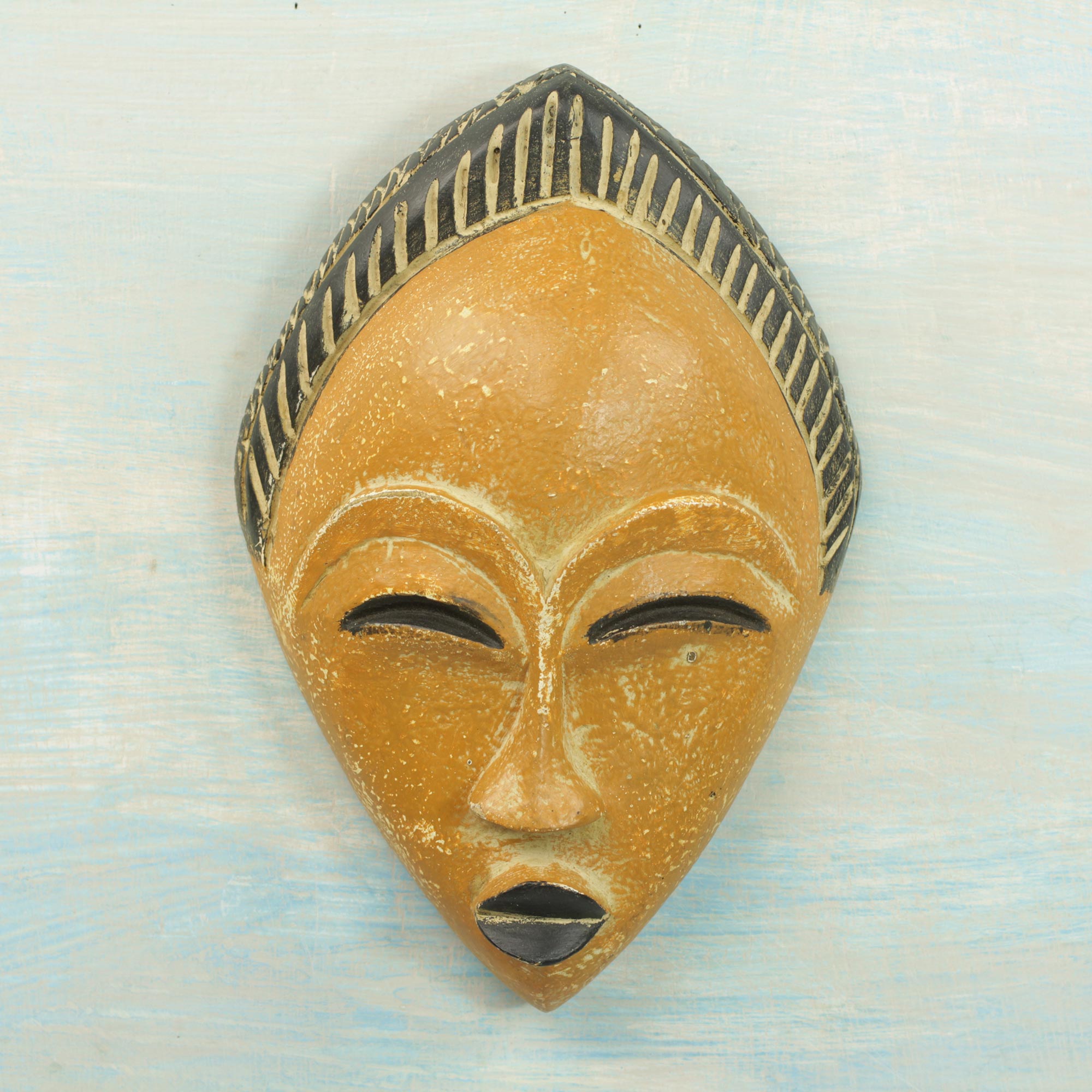 Premium Hand-Carved Orange & Black Adesewa Mask – Rustic African Wall Decor