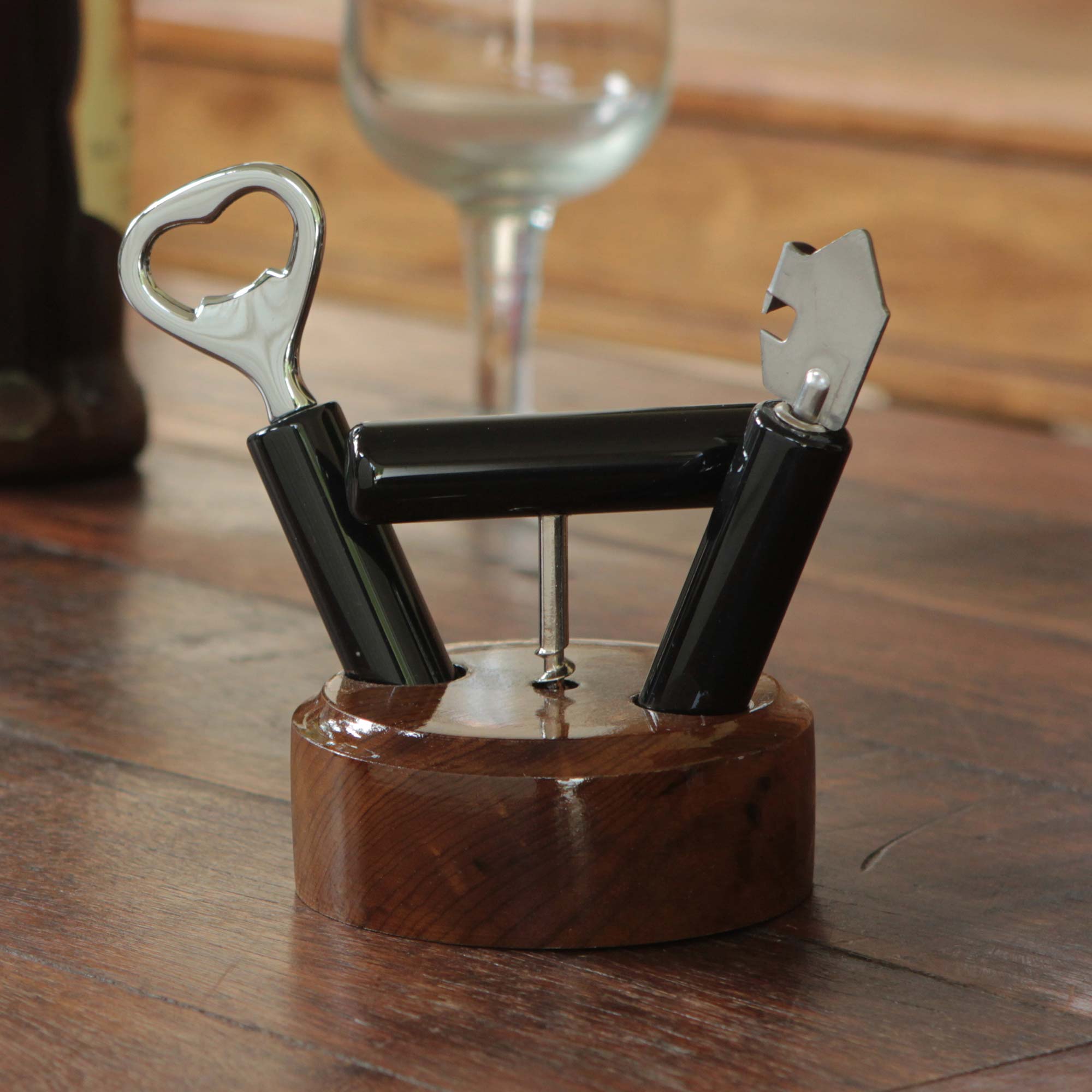 Premium Brazilian Cedar & Black Agate 3-Piece Bottle Opener Set - Ultimate Bar Accessories