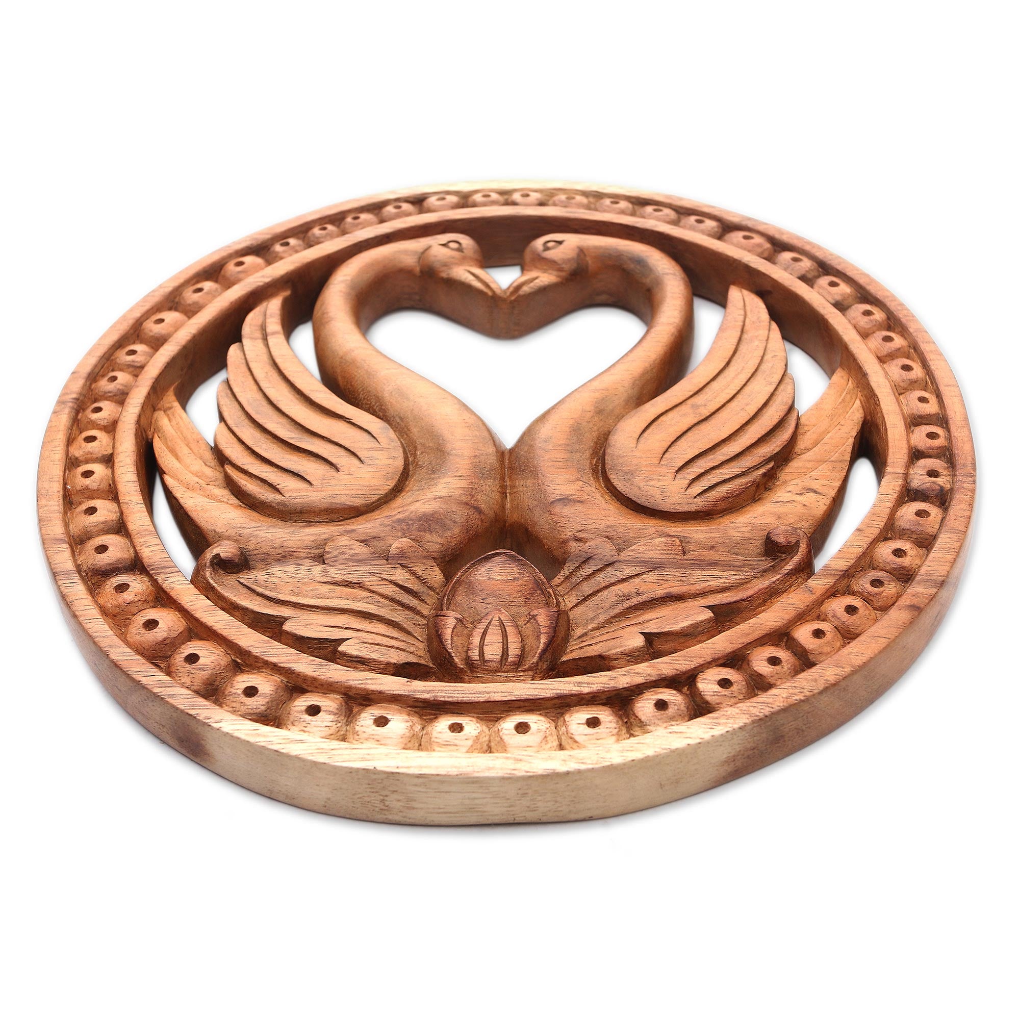Premium Swan Romance Hand-Carved Suar Wood Panel from Bali