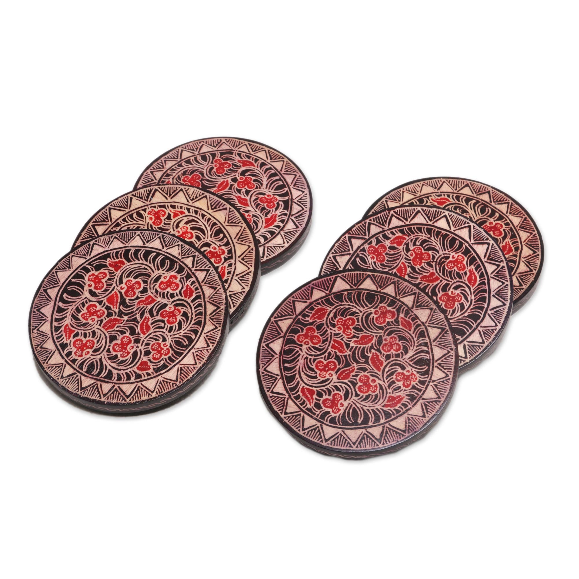 Premium Handcrafted Phoenix Batik Coasters - Java Artisan Set of 6