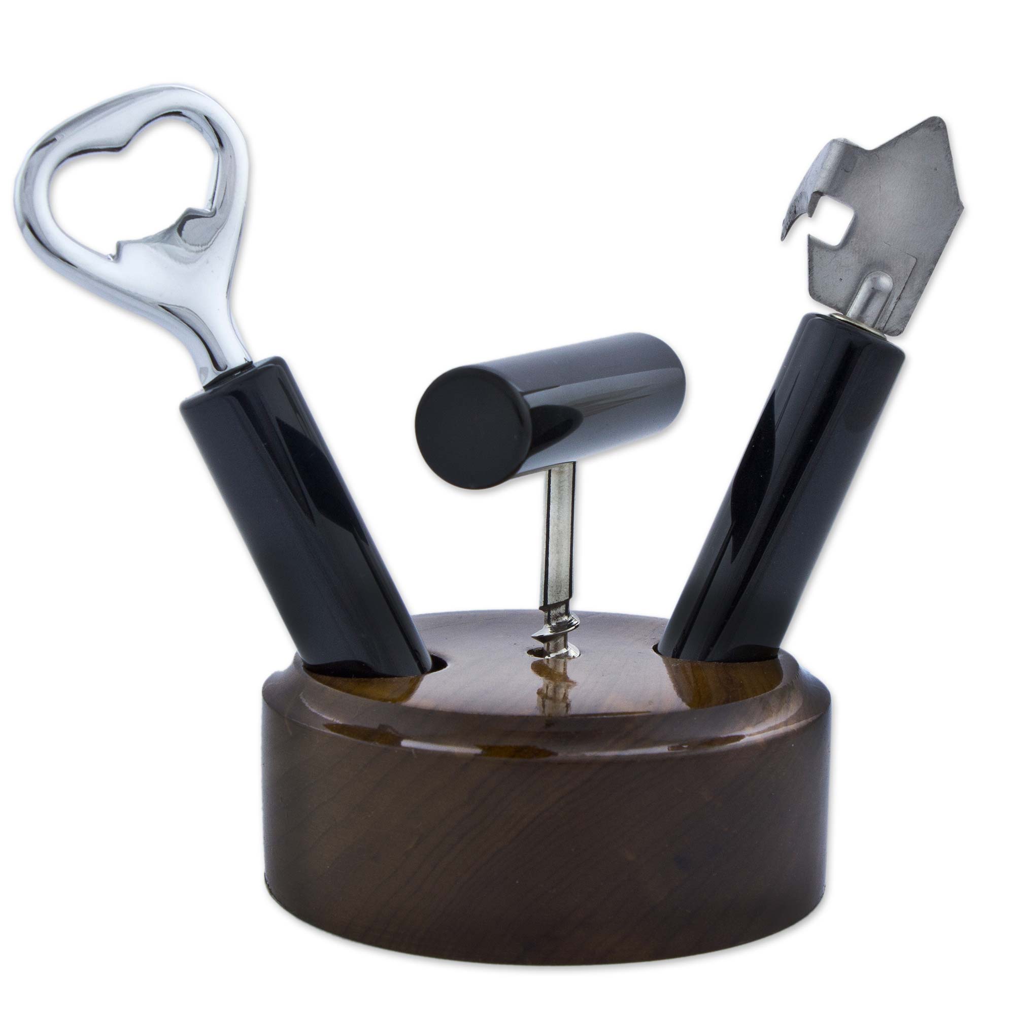 Premium Brazilian Cedar & Black Agate 3-Piece Bottle Opener Set - Ultimate Bar Accessories
