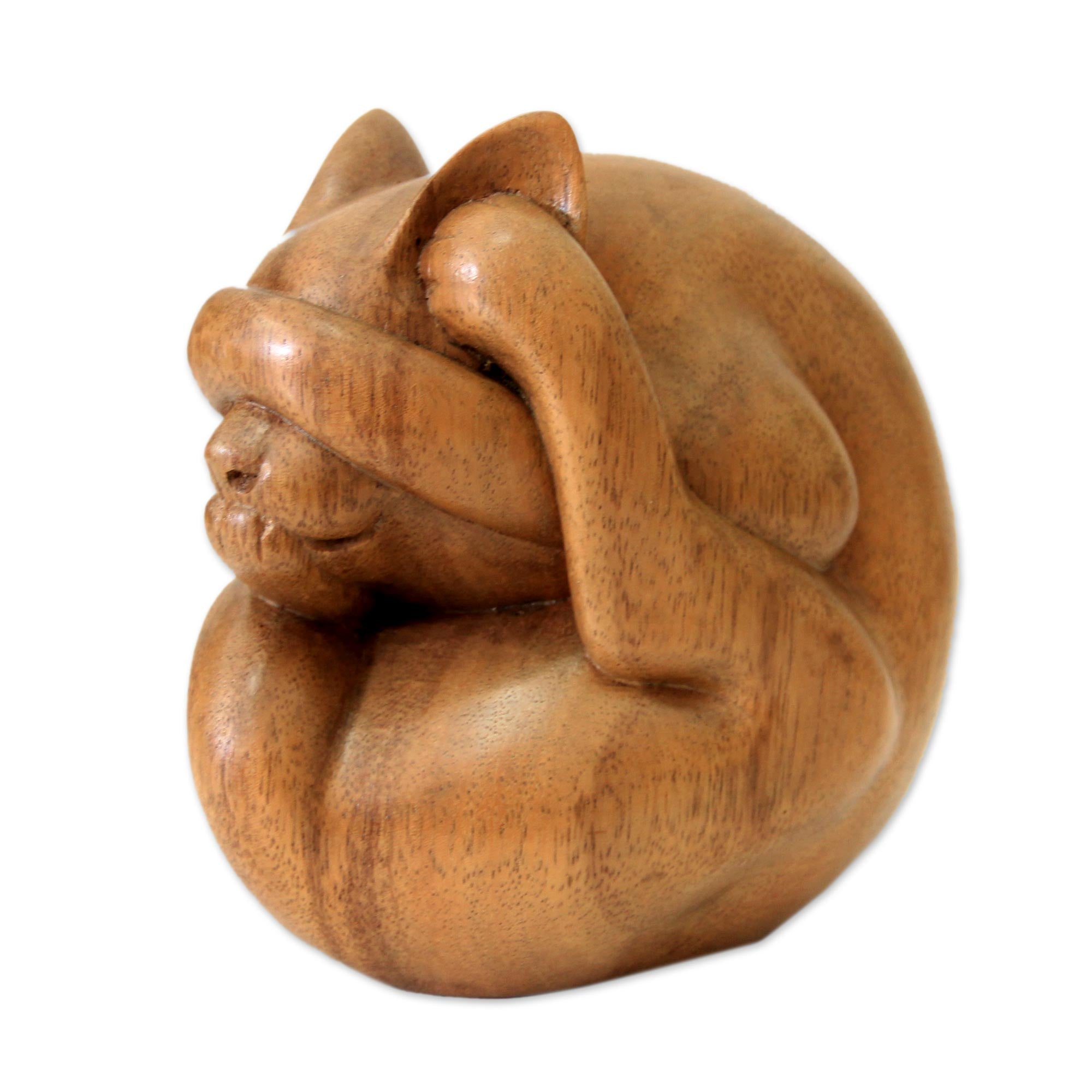 Premium Yogi Cat Wood Sculpture - Handcrafted Art Piece