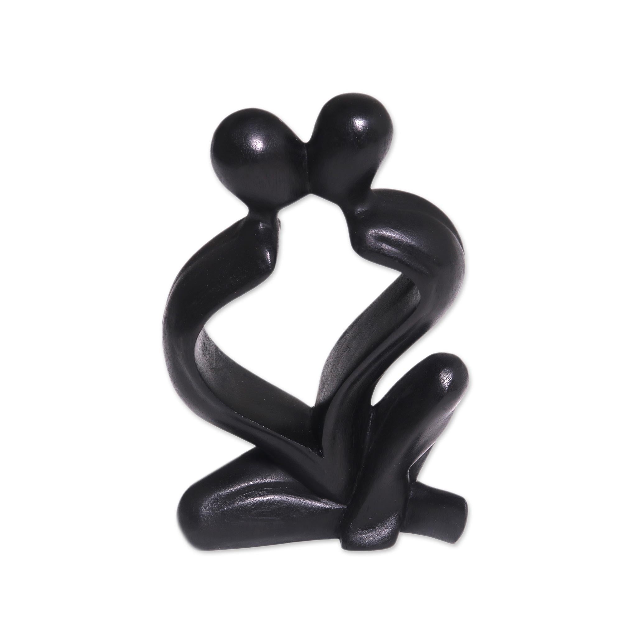 Premium Black Suar Wood Timeless Love Sculpture - Hand-Carved Couple Art