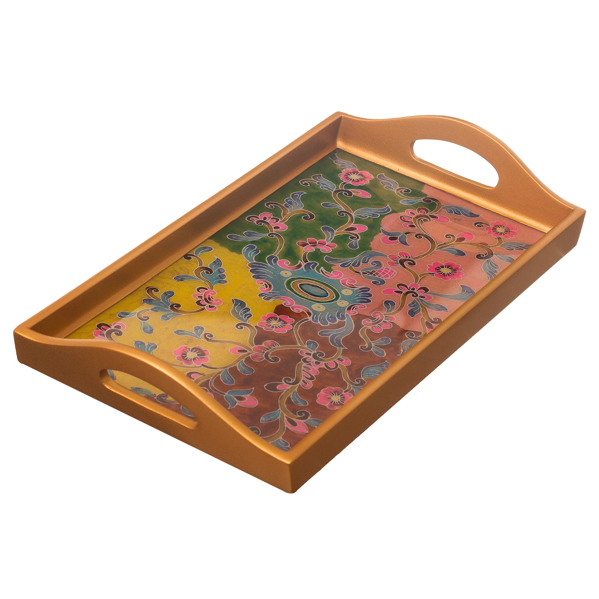 Premium Miraflores Reverse-Painted Glass Floral Tray – Handcrafted Elegance