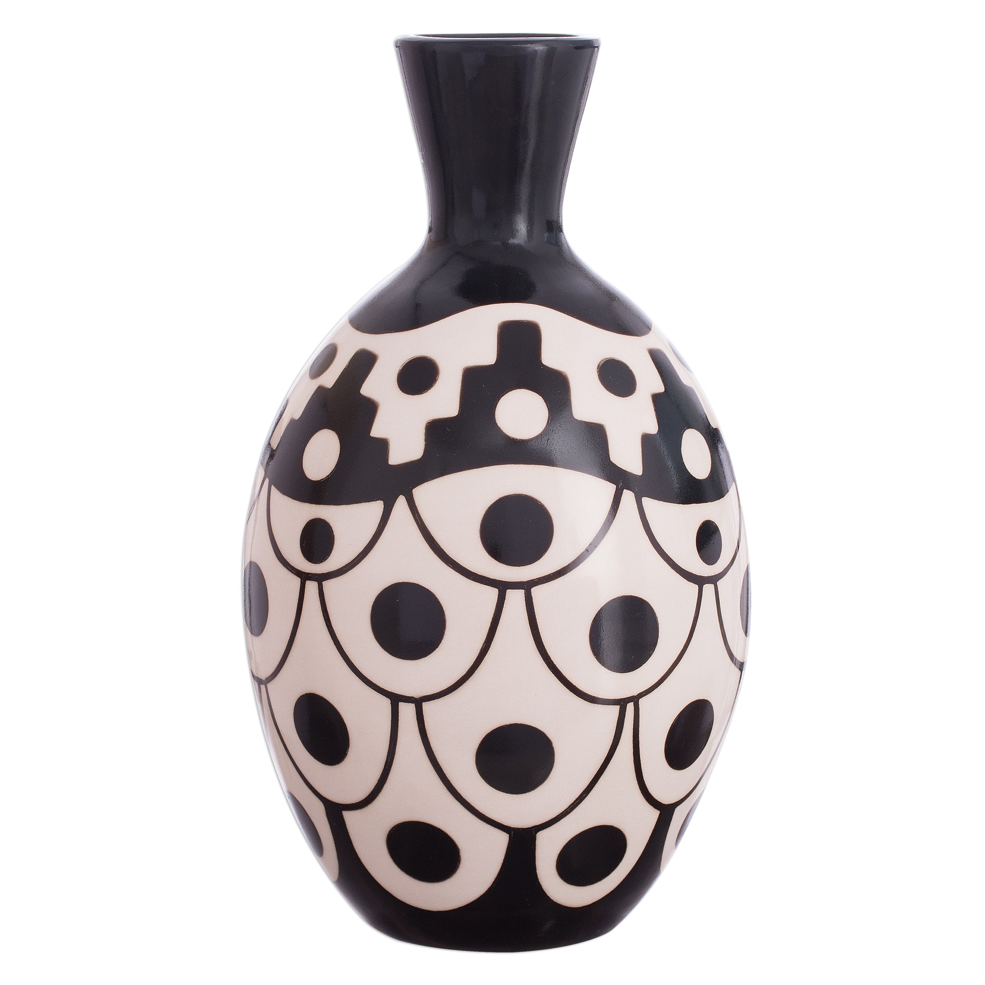 Premium Desert Stair Black & Ivory Chulucanas Ceramic Vase – Handcrafted in Peru