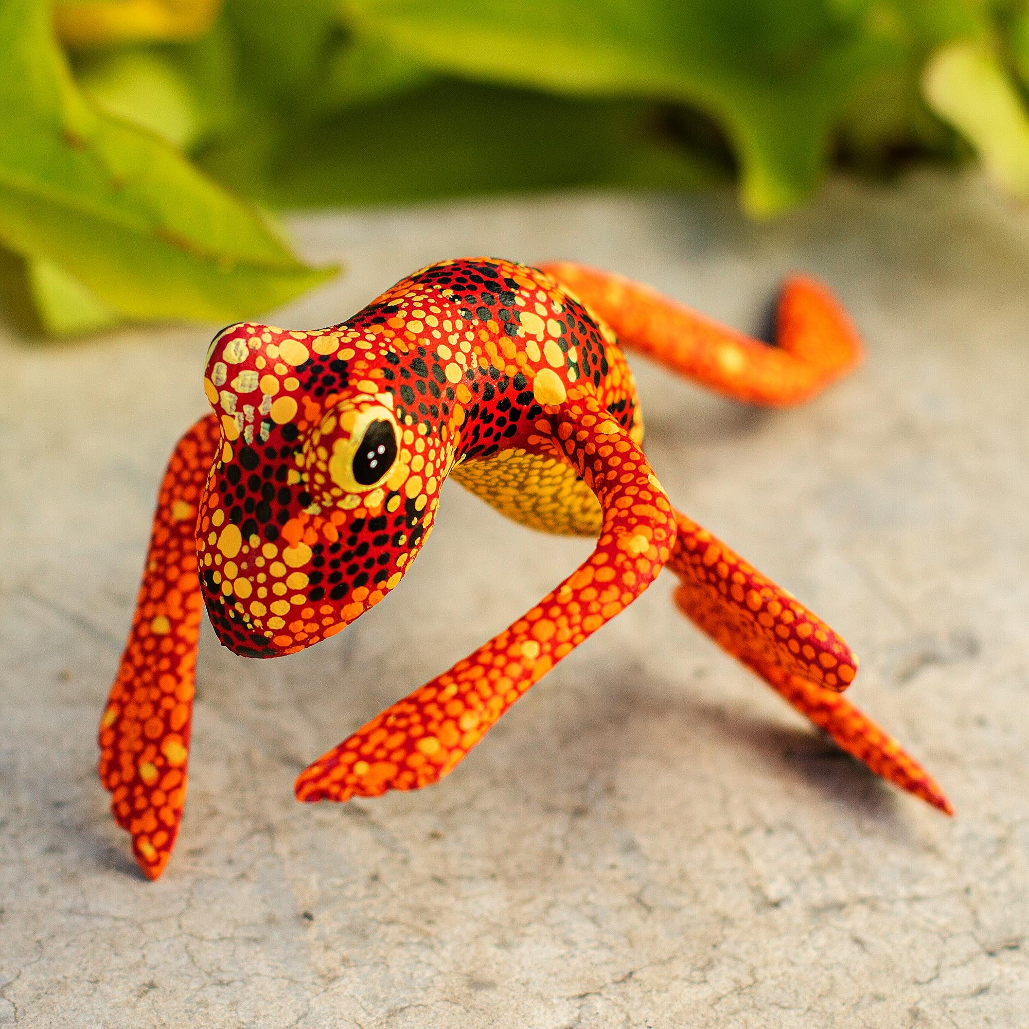 Premium Handcrafted Orange Oaxaca Alebrije Frog Sculpture