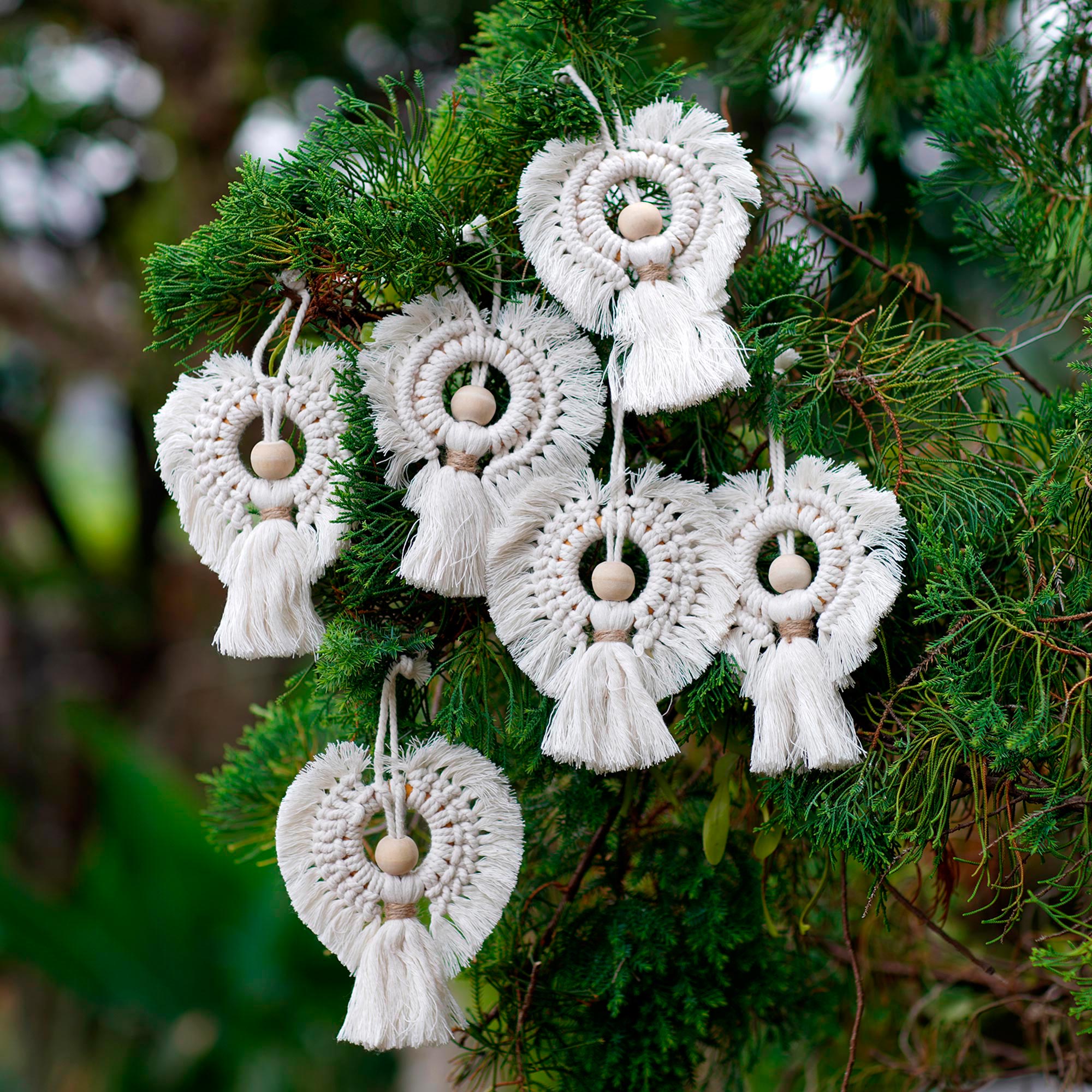 Premium Handcrafted Snow Angel Ornaments - Cotton & Bamboo Set of 6