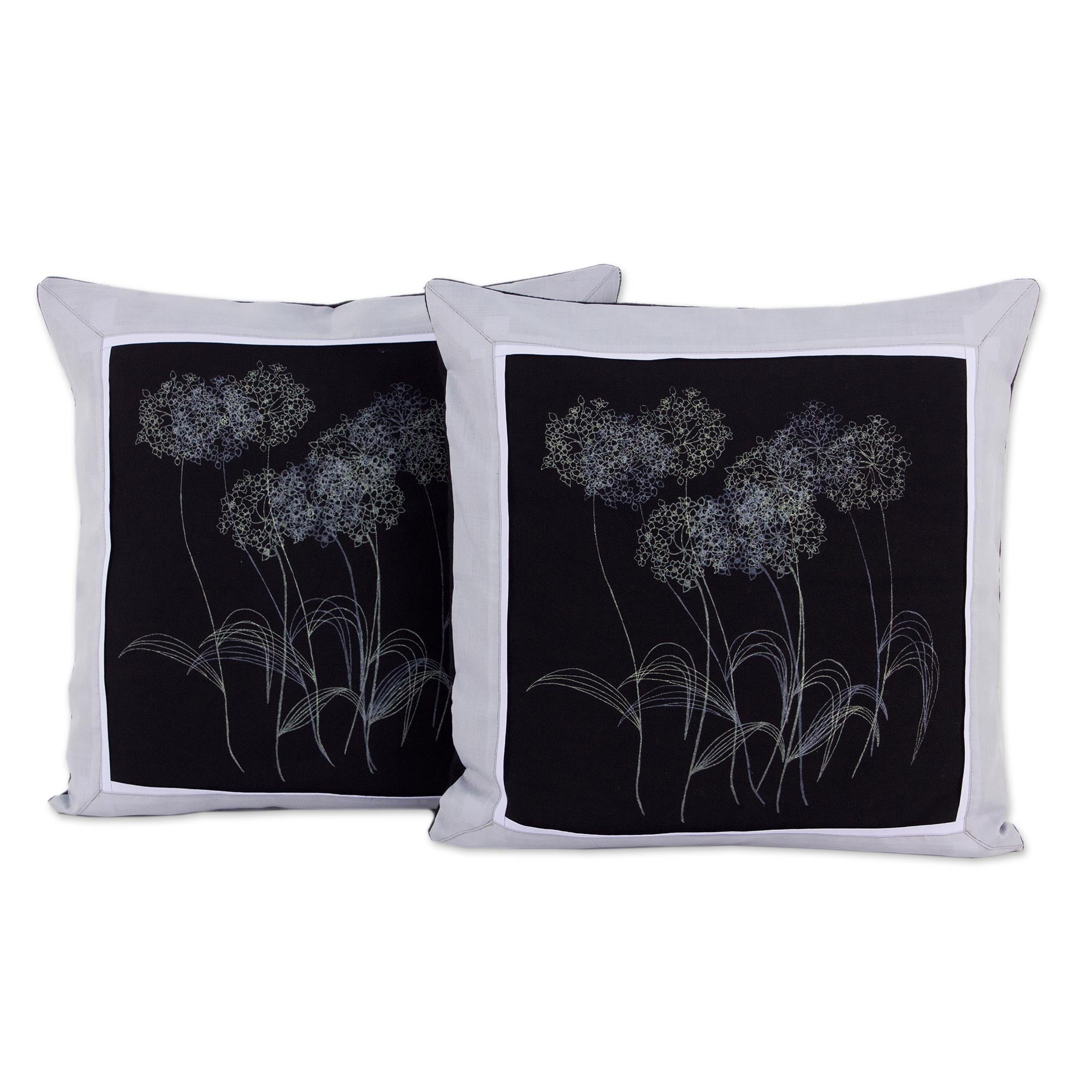 Premium Agapanthus Floral Cotton Cushion Covers Set – Elegant Thai Design (Pair)