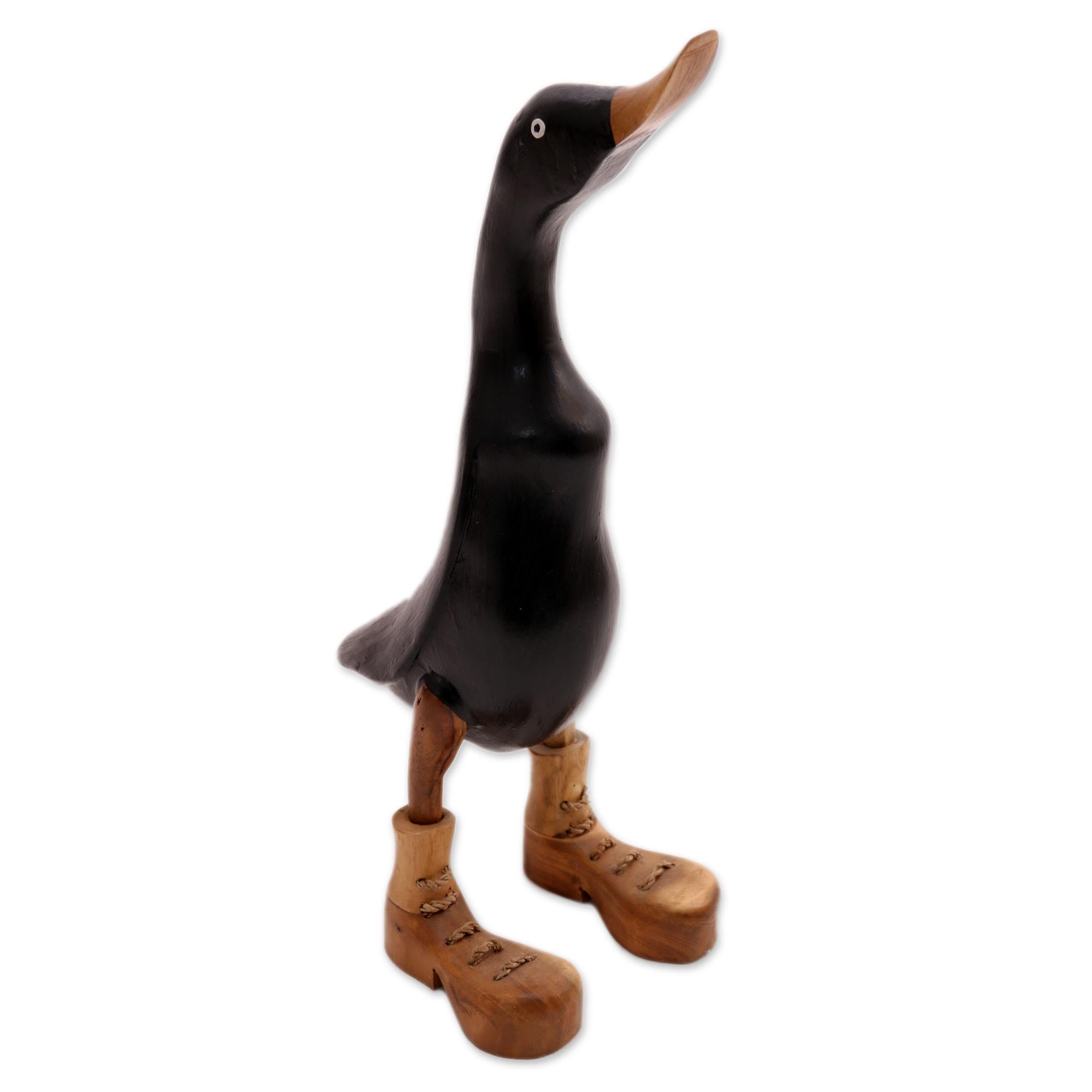 Premium Black Acacia & Bamboo Root Duck Sculpture from Bali - Handcrafted Art Piece