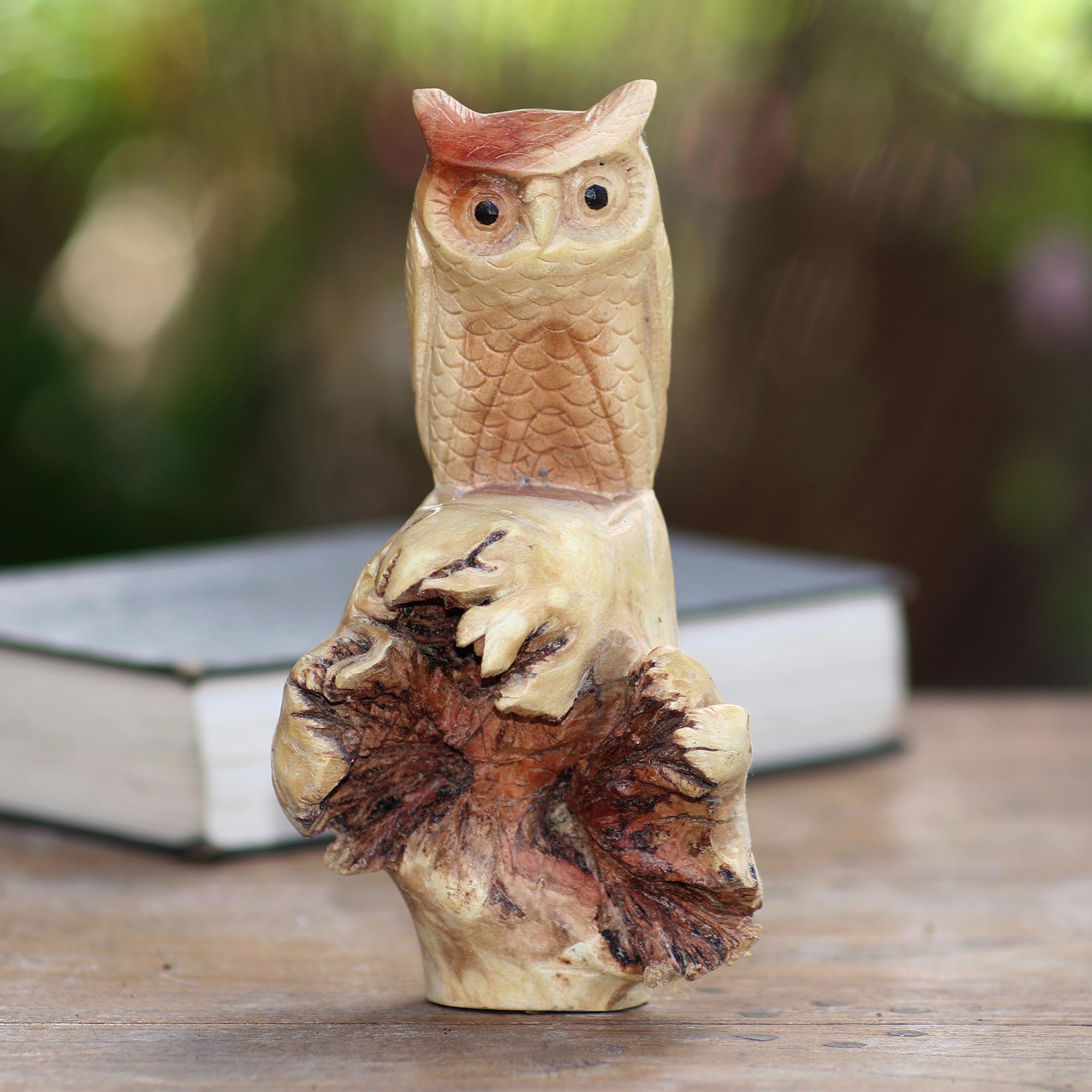 Premium Hand-Carved Silent Owl Sculpture - Unique Benalu Wood Art