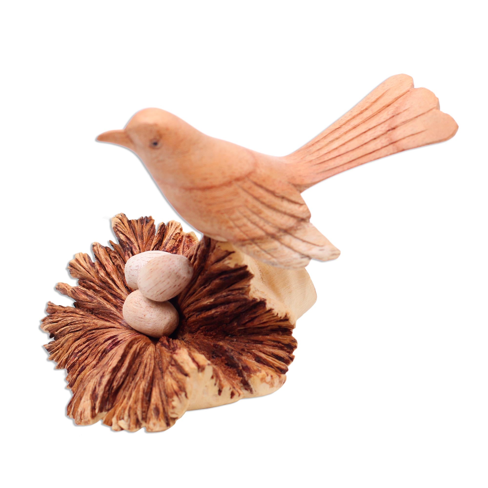 Premium Hand-Carved Nesting Bird Sculpture - Unique Benalu & Jempinis Wood Art