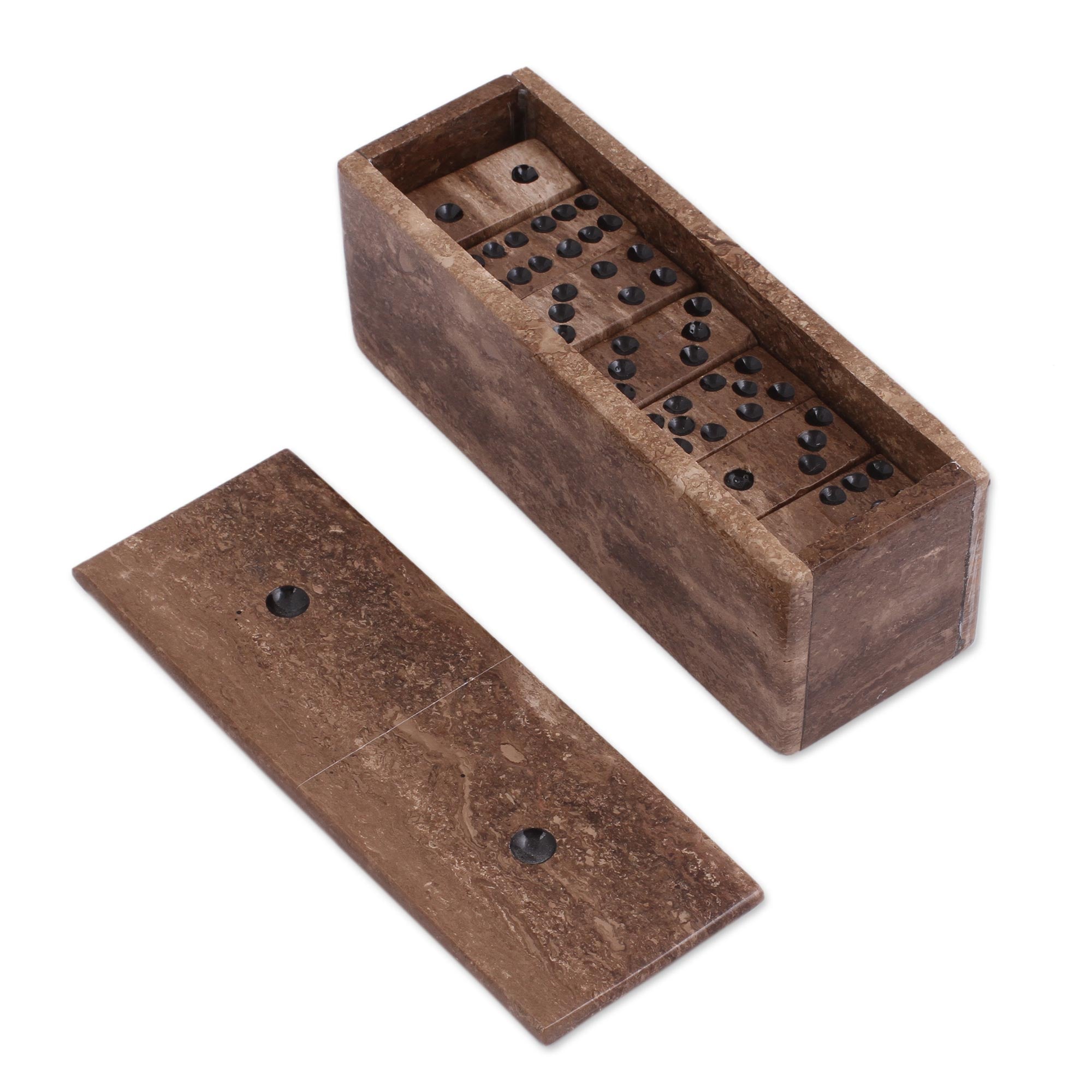 Premium Handcrafted Brown Marble Domino Set - Ultimate Game & Décor Piece from Mexico