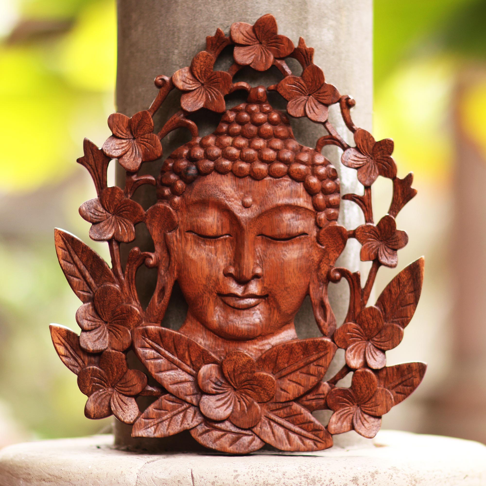 Premium Buddha Wood Relief Panel – Hand-Carved Suar Wood Art from Bali