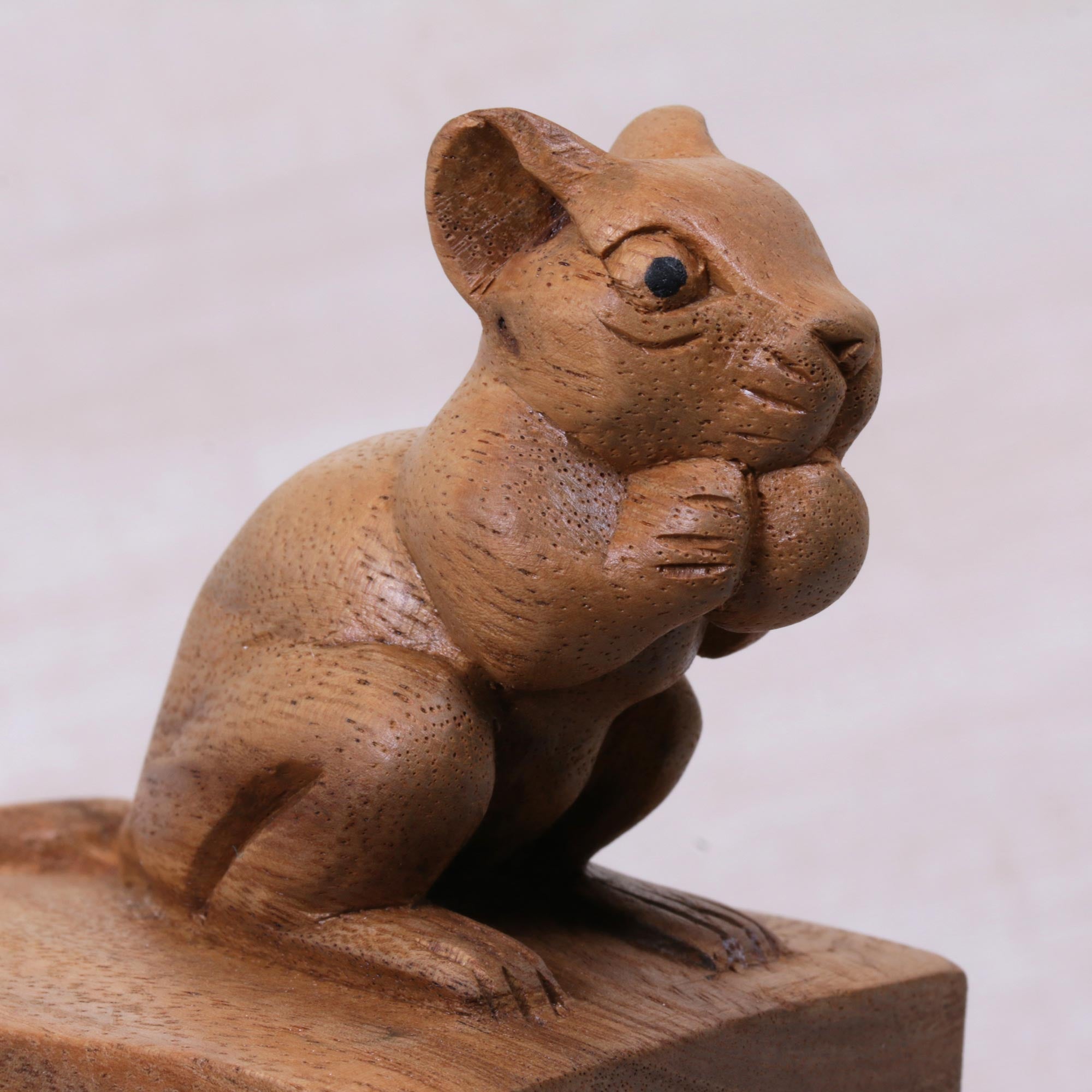 Premium Hand-Carved Wooden Mouse Door Stopper - Natural Brown Finish