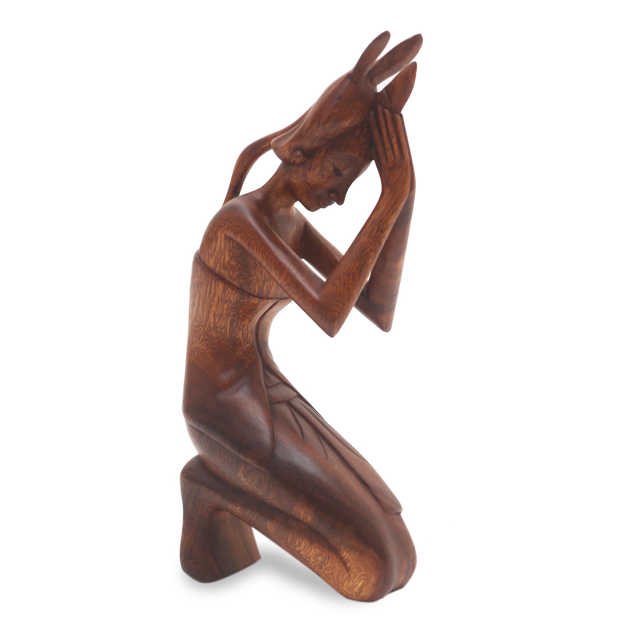 Premium Hand-Carved Balinese Praying Woman Statue
