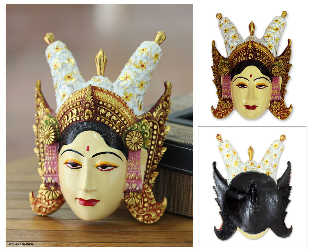 Premium Handcrafted Legong Dancer Crocodile Wood Mask