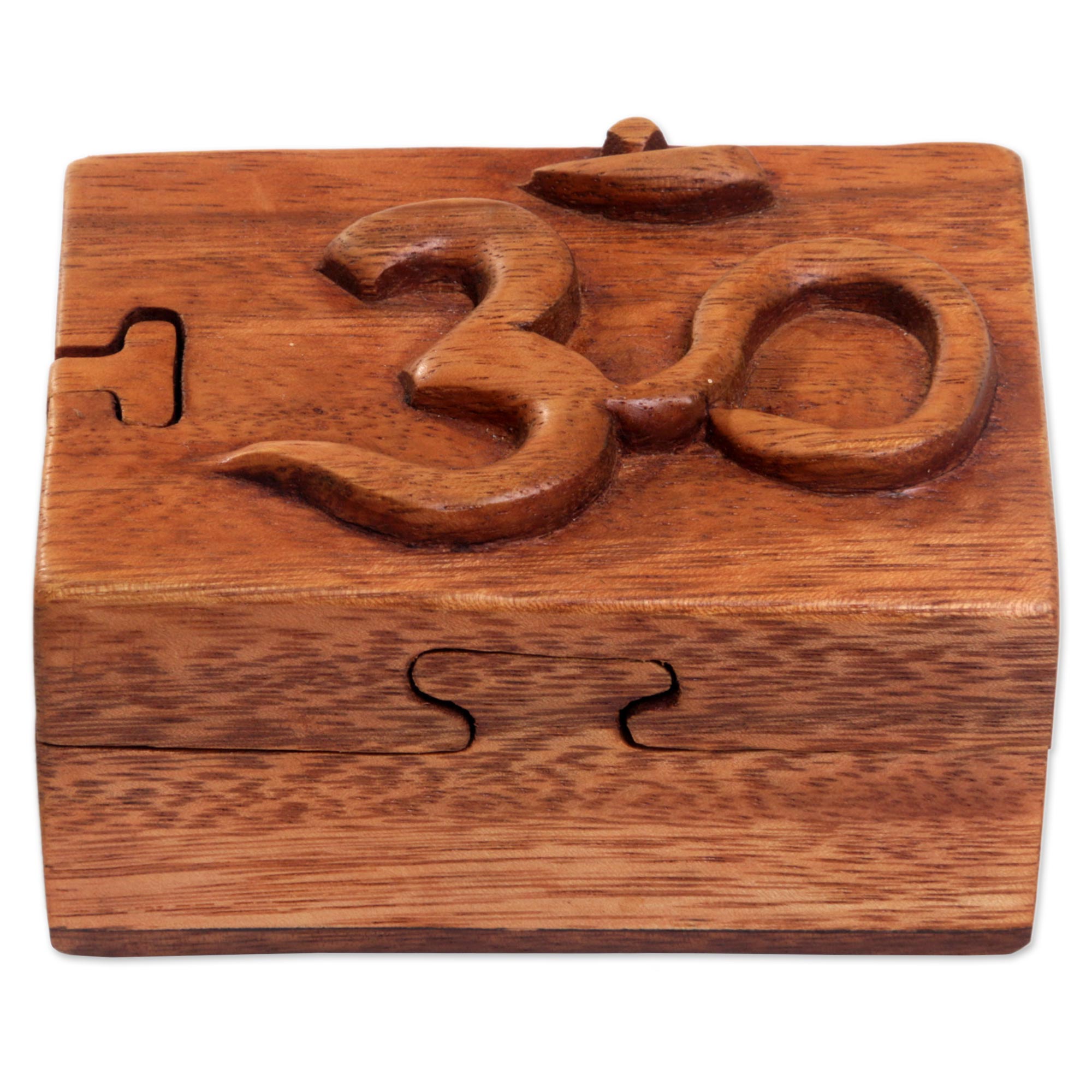 Premium Om Protector Handcrafted Wood Puzzle Box with Om Symbol - Indonesian Artisan Craft