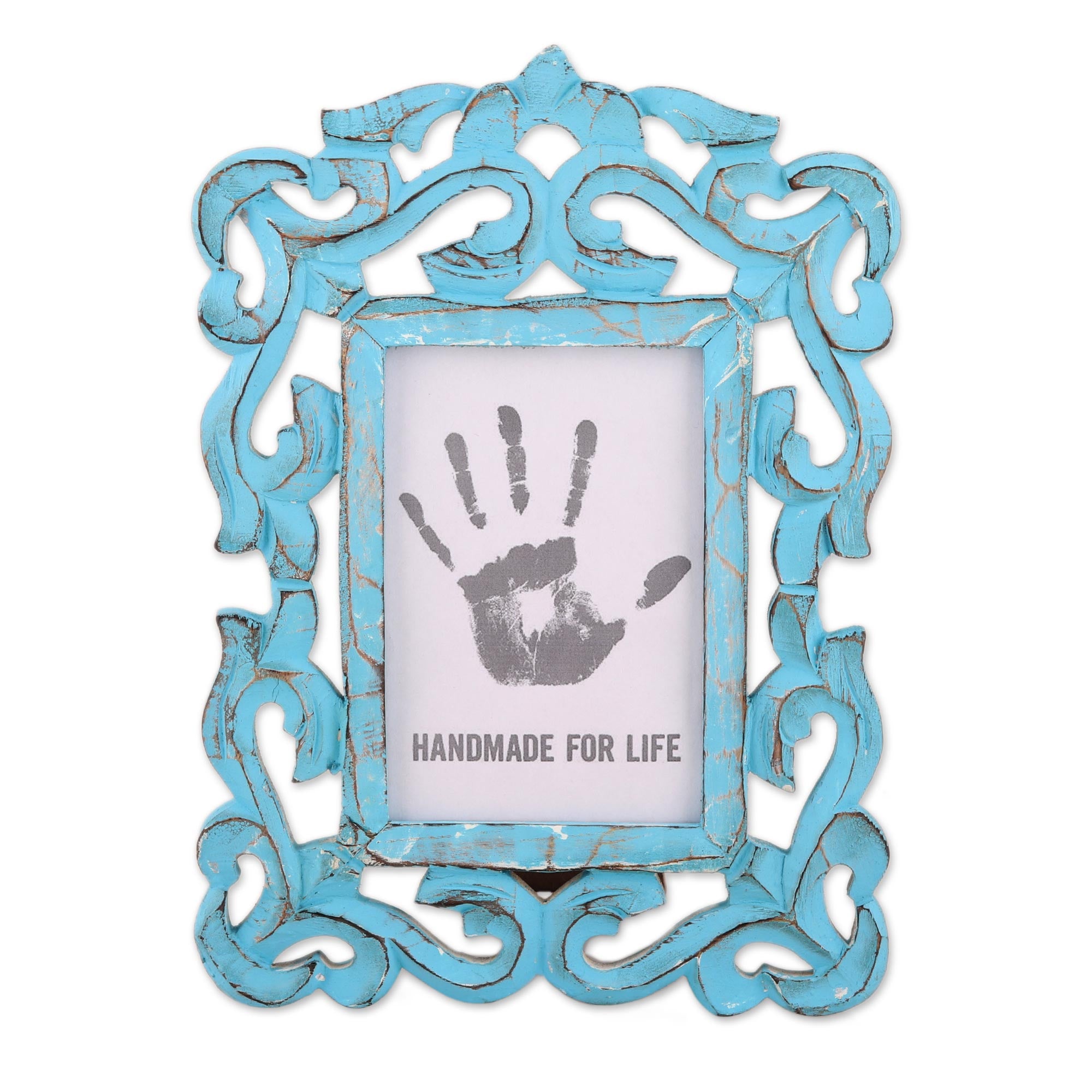 Premium Hand-Carved Aqua Green Mango Wood Photo Frame – Elegant 4x6 Display