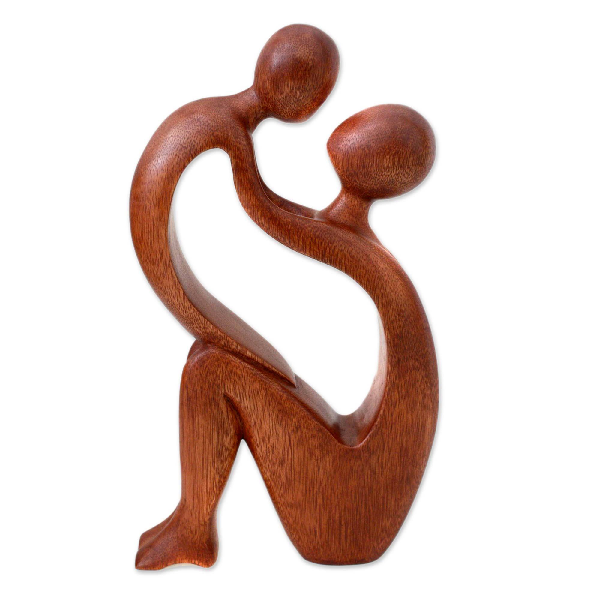 Premium Hand Carved Mother and Child Suar Wood Sculpture - Timeless Art Piece