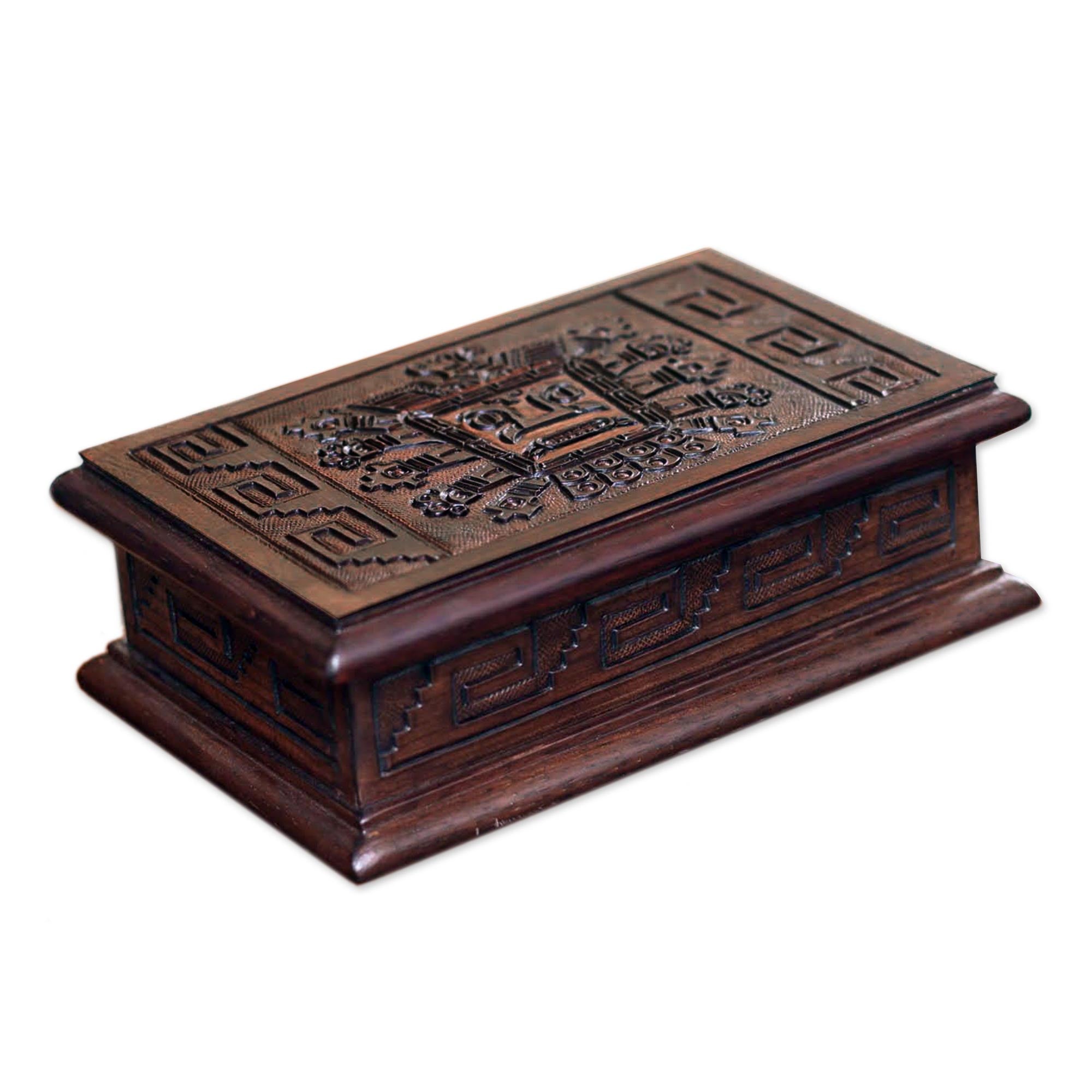 Premium Handcrafted Cedar Wood Jewelry Box with Mirror - Artisan Made in Peru