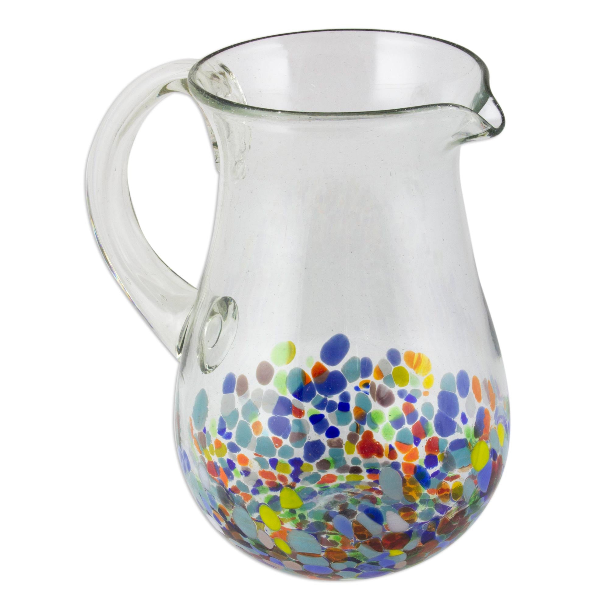 Premium Confetti Festival Hand Blown Glass Pitcher - 87 oz - Vibrant Mexican Artisan Craft