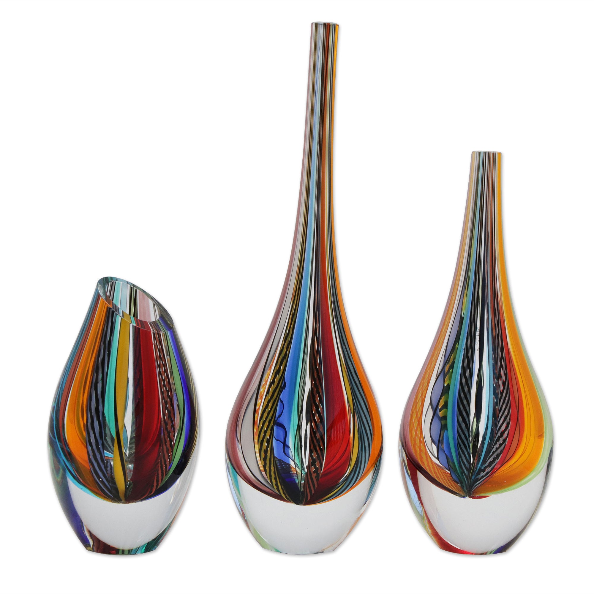 Premium Carnival Color Fantasy Set - Handblown Murano Inspired Art Glass Vases