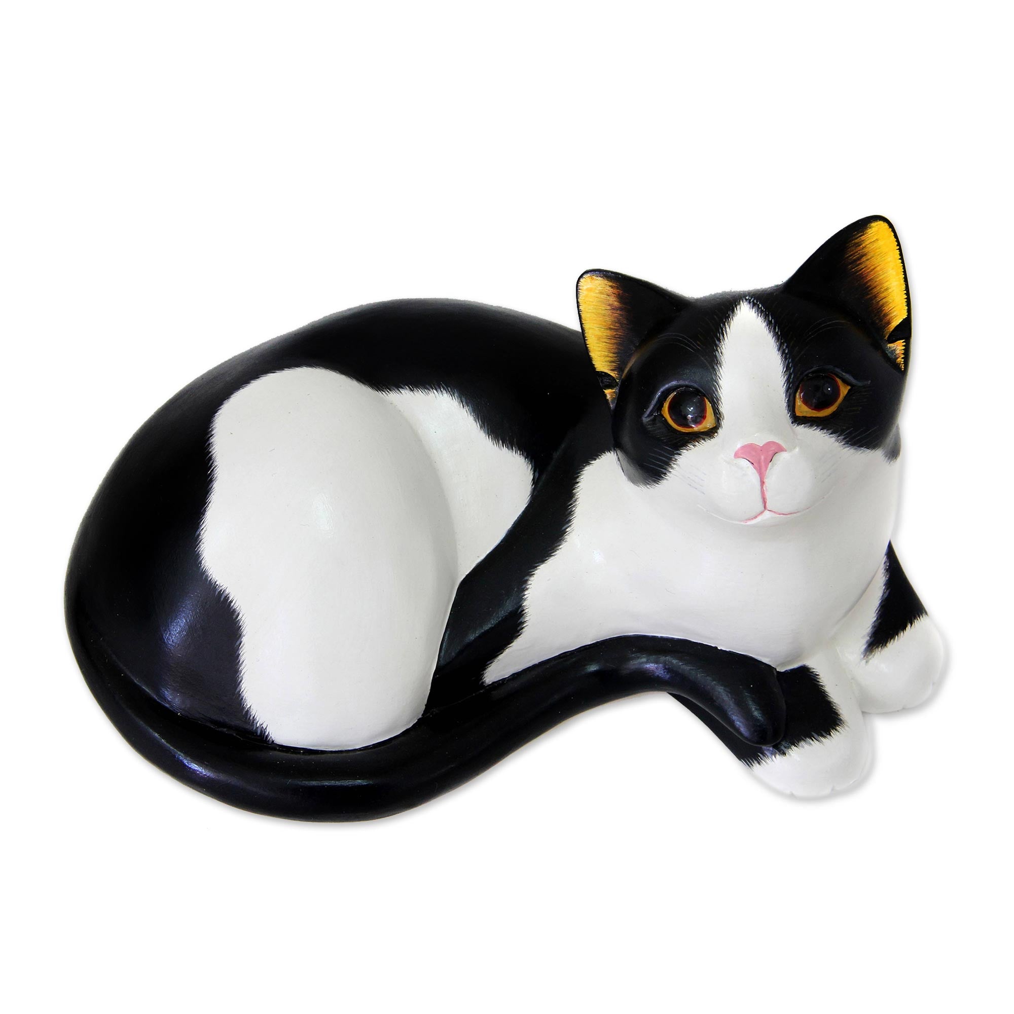 Premium Golden Gaze Wood Sculpture - Handcrafted Cat Art