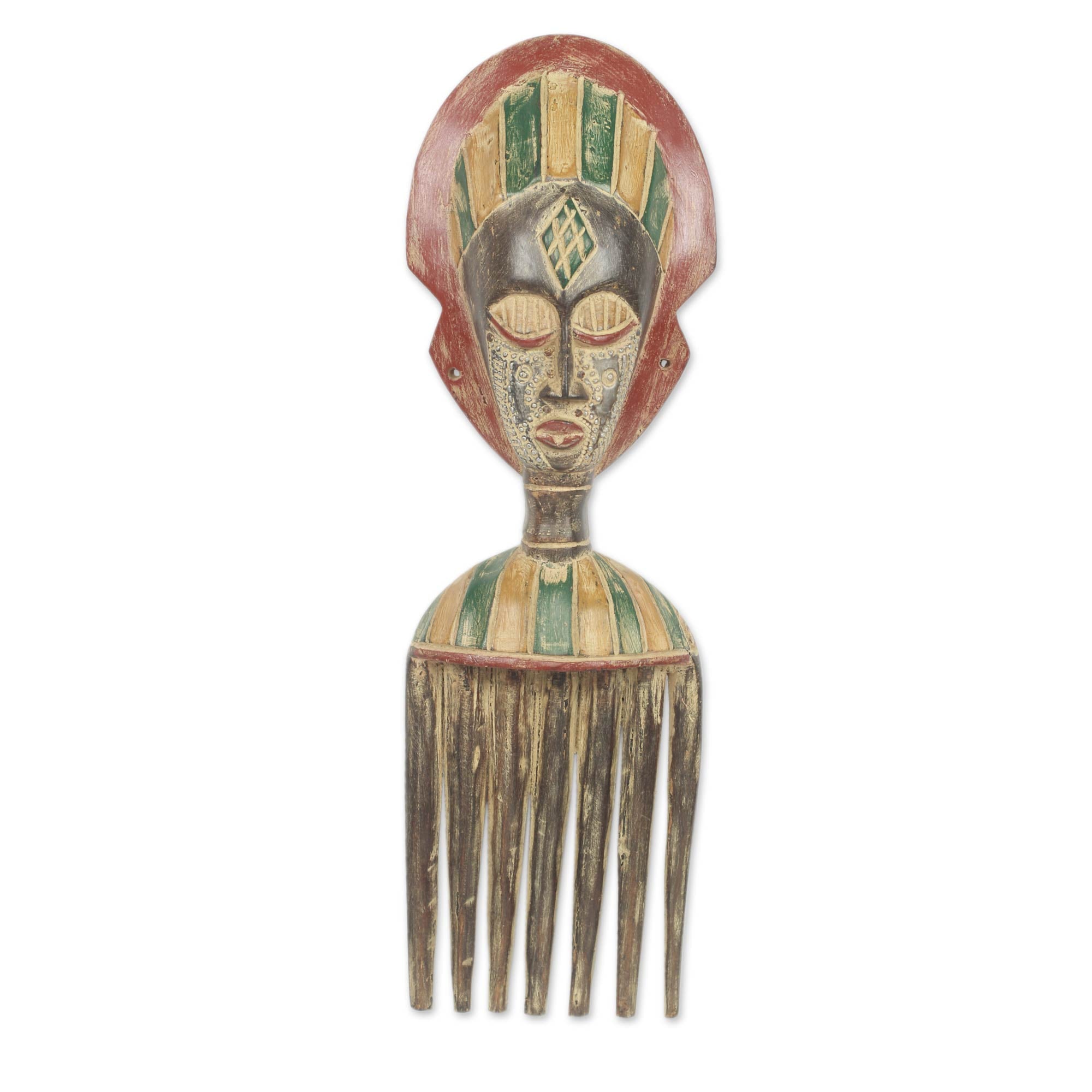 Premium Akan Comb African Wall Mask - Handcrafted Artisan Decor