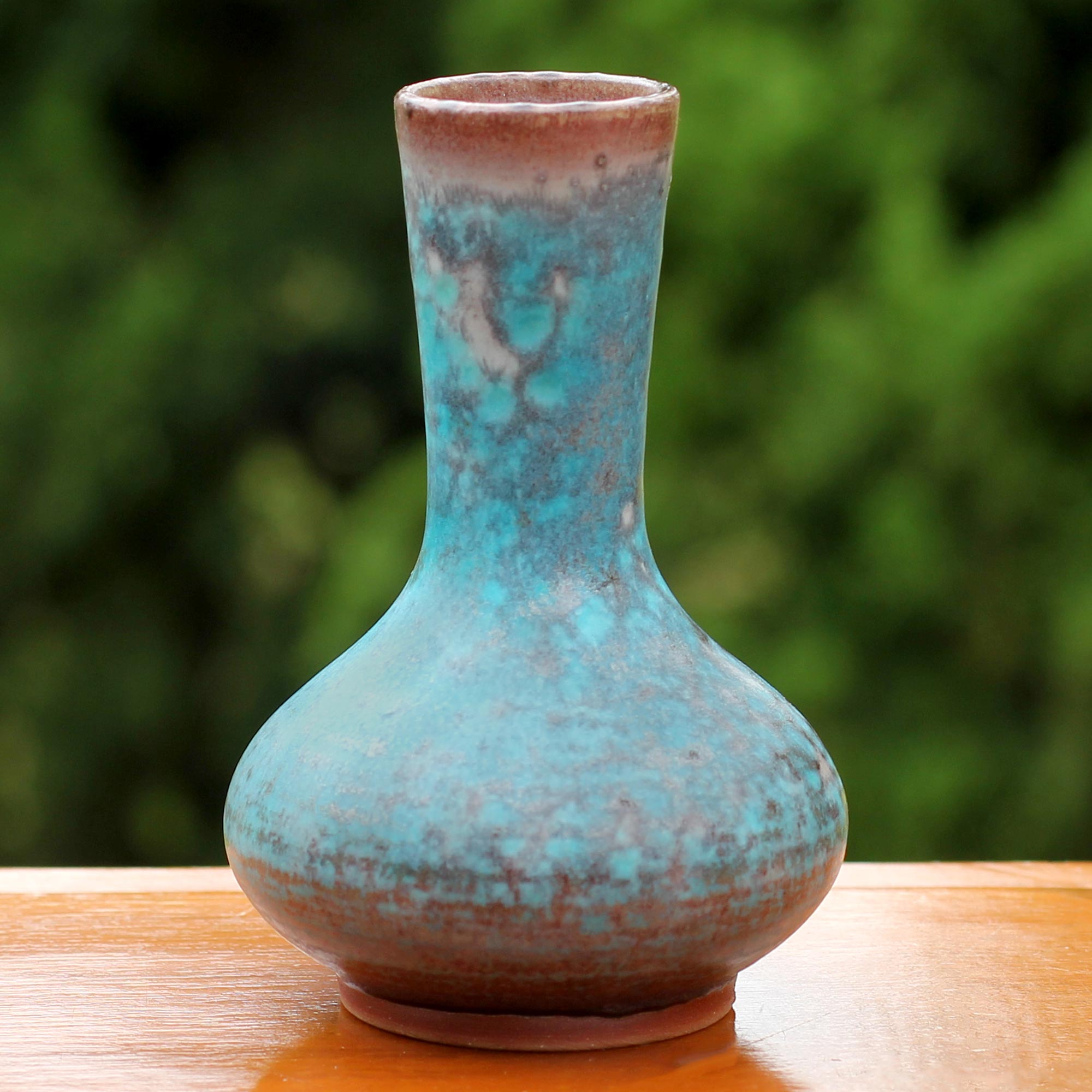 Premium Handcrafted Turquoise Celadon Bud Vase - Thai Artisan Design