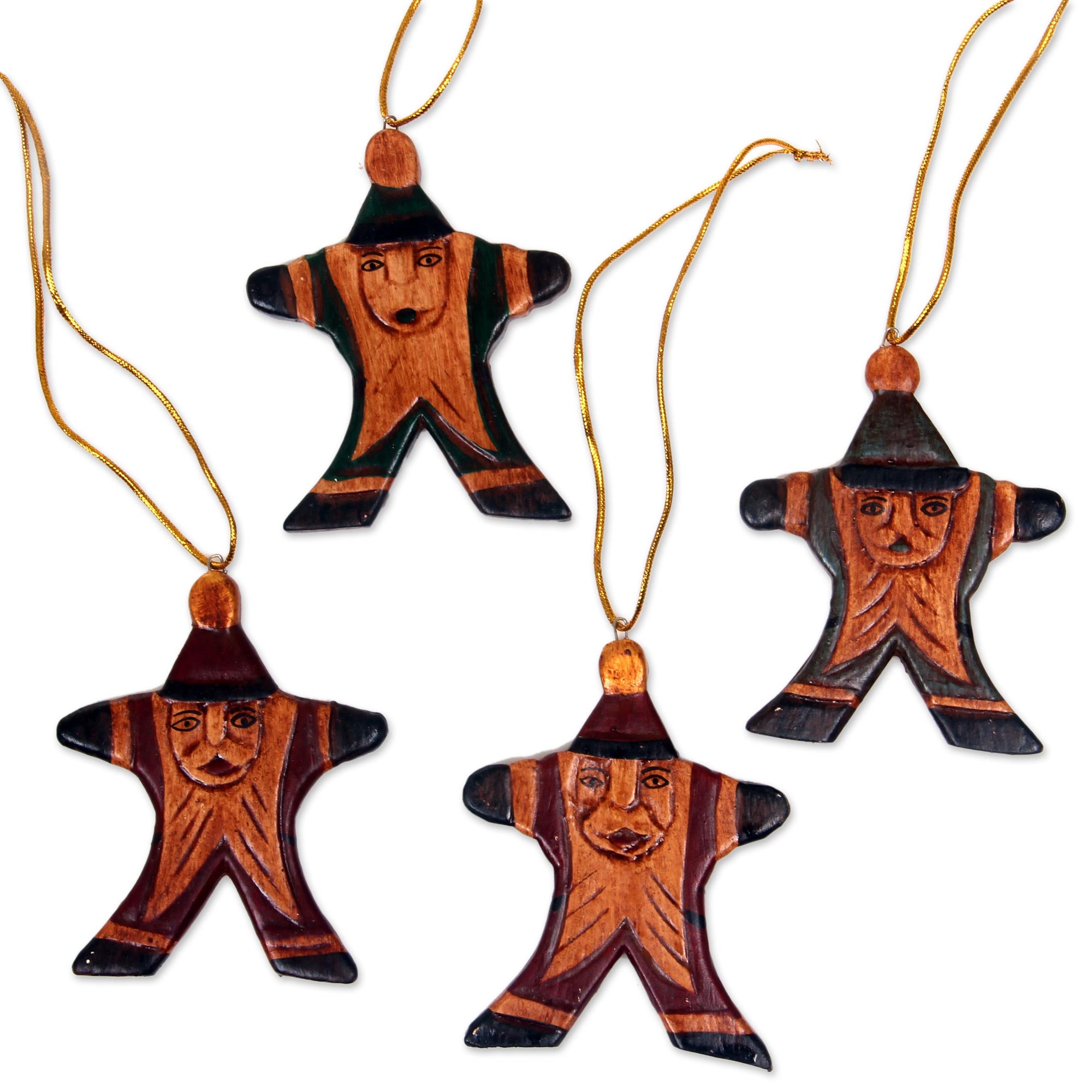 Premium Handcrafted Santa Claus Christmas Ornaments - Maroon & Green Set