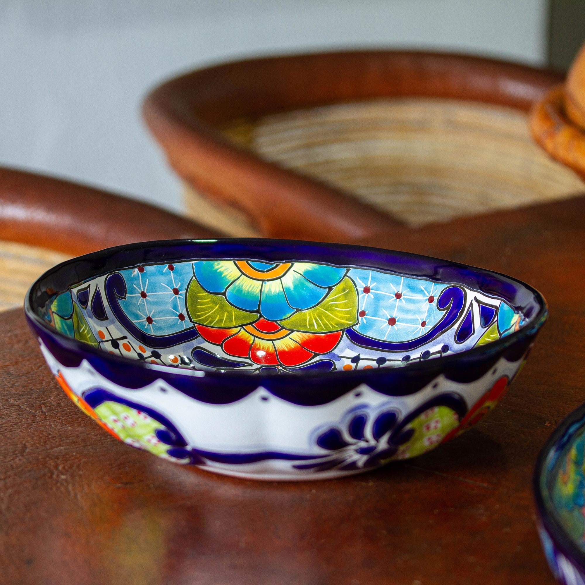Premium Mexican Talavera Ceramic Serving Bowl - Handcrafted Floral Design