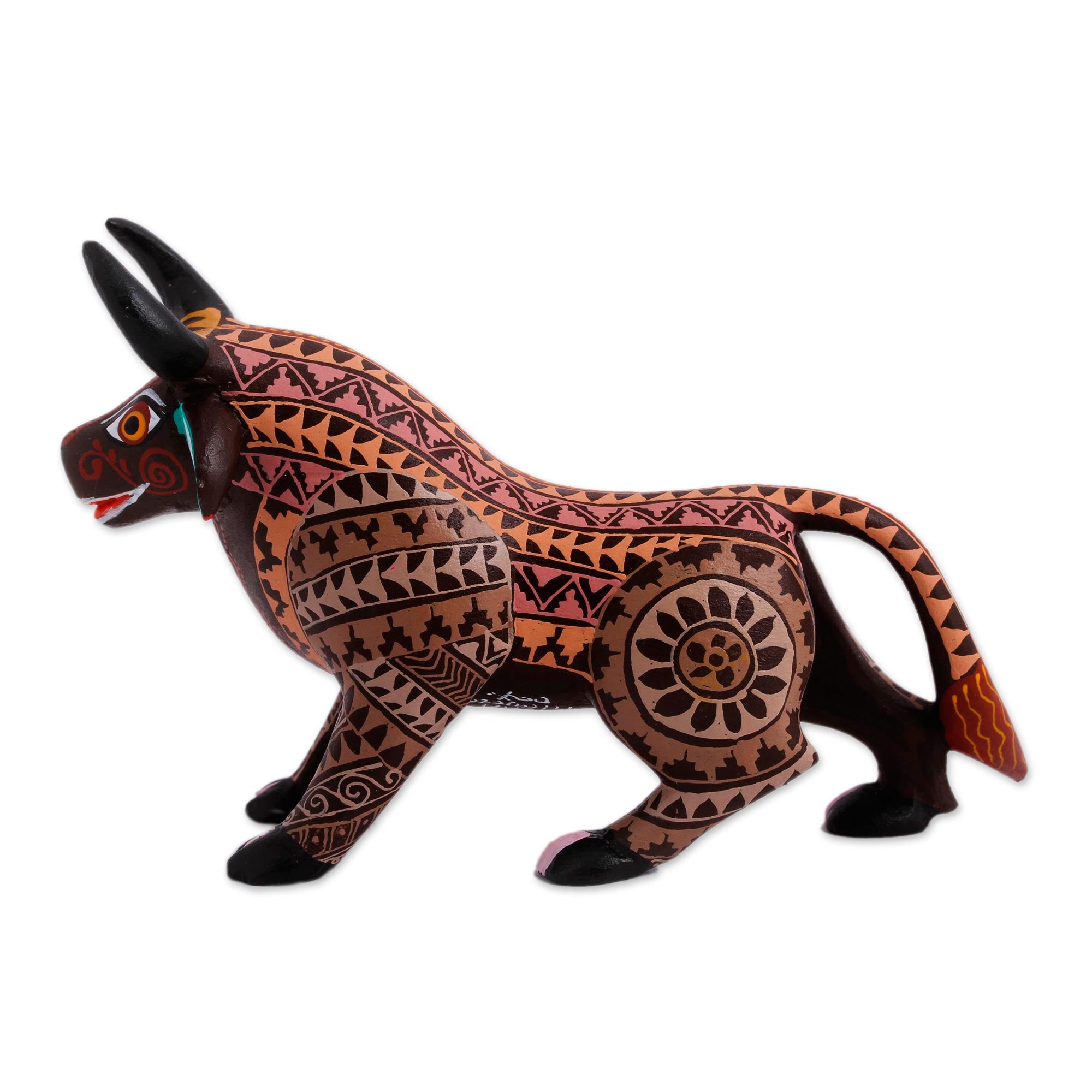 Premium Handcrafted Brown Alebrije Bull Figurine - Mexican Folk Art
