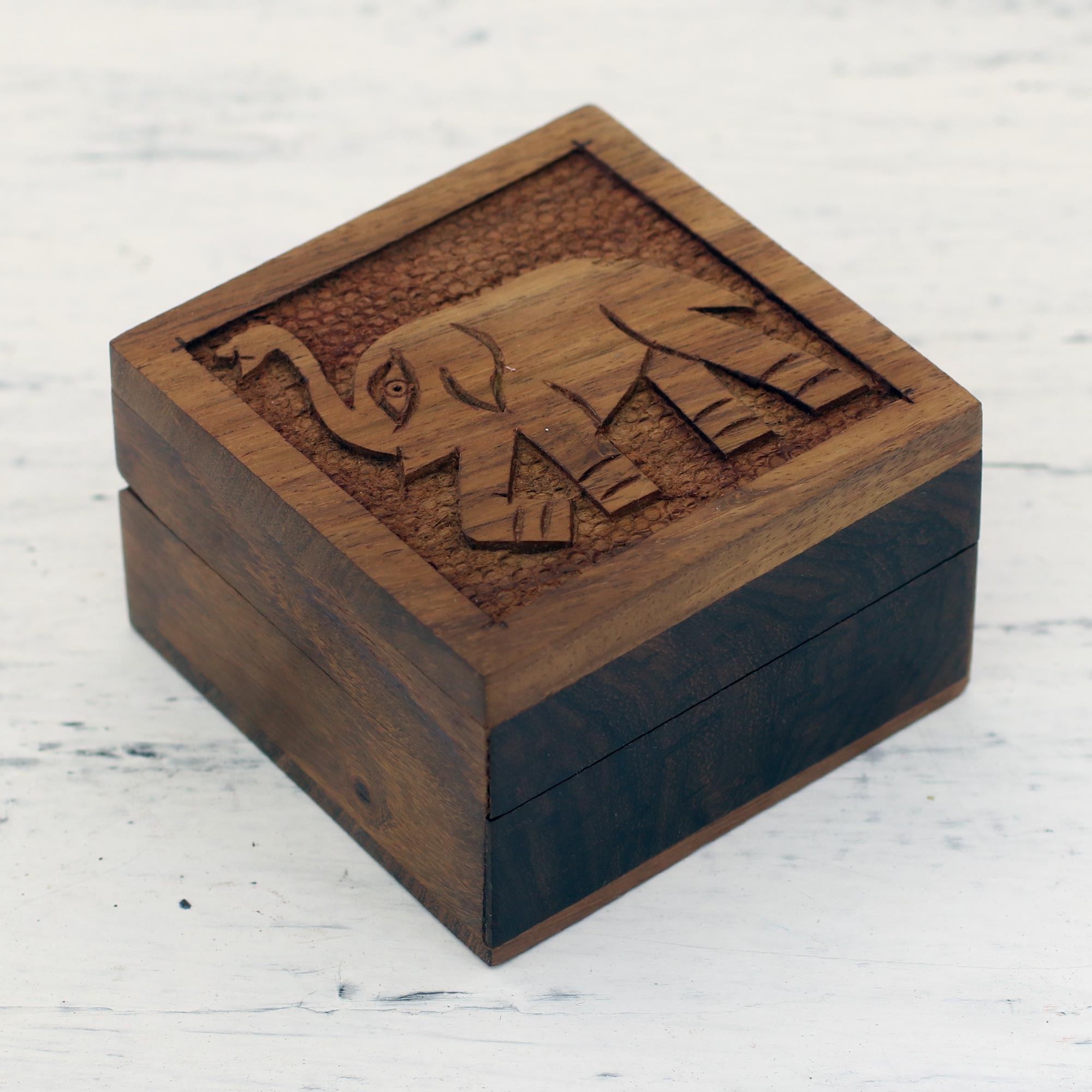 Premium Elephant Strut Decorative Box - Handcrafted Acacia Wood Storage from India