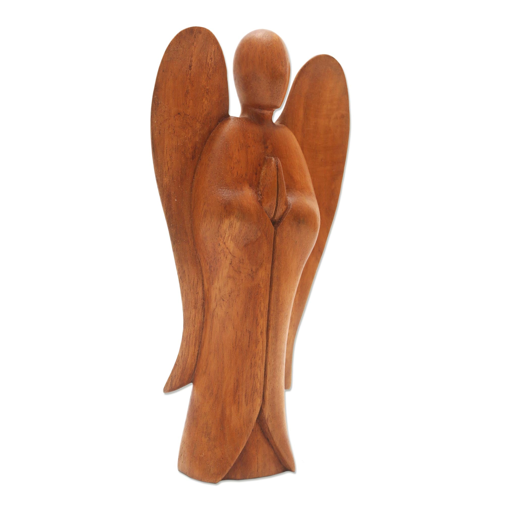 Premium Angel of Peace Wood Sculpture - Handcrafted Suar Wood Art