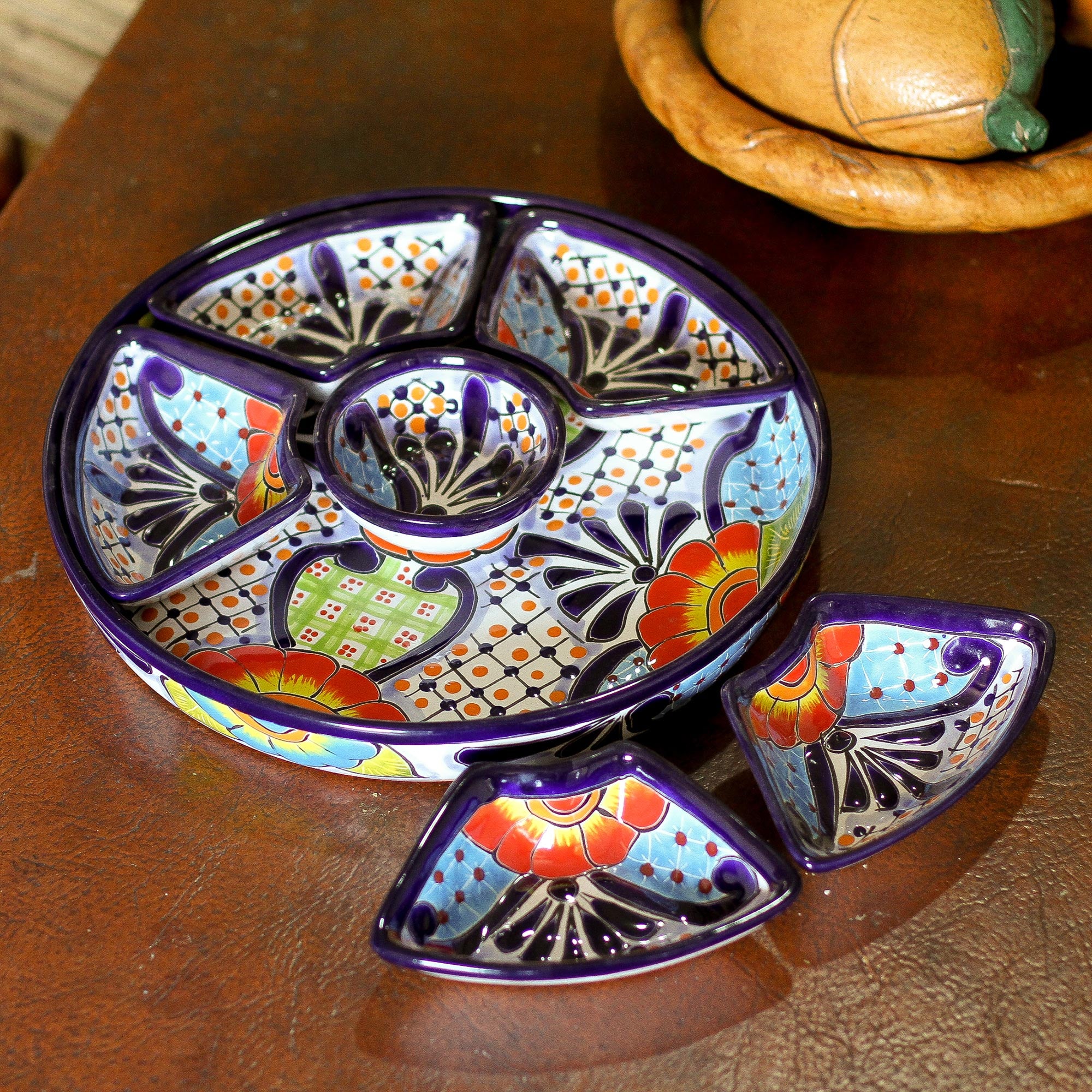 Premium Talavera Style Floral Appetizer Bowl Set - Handcrafted in Mexico (7 Piece)