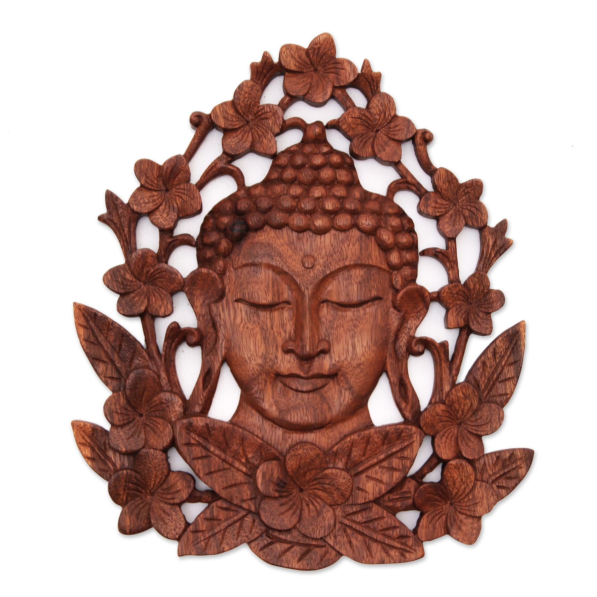 Premium Buddha Wood Relief Panel – Hand-Carved Suar Wood Art from Bali