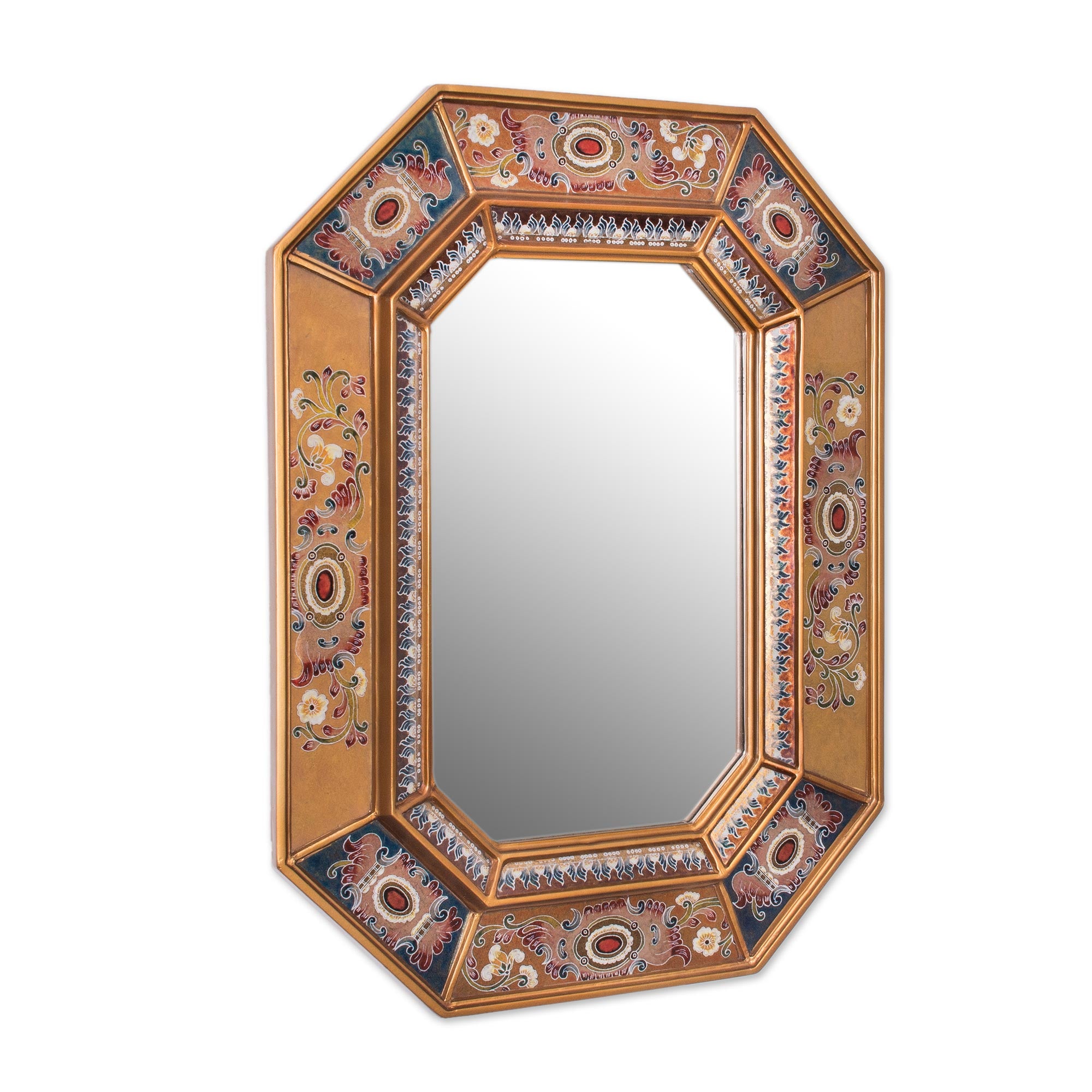 Premium Colonial Majesty Floral Reverse-Painted Glass Wall Mirror – Handcrafted in Peru