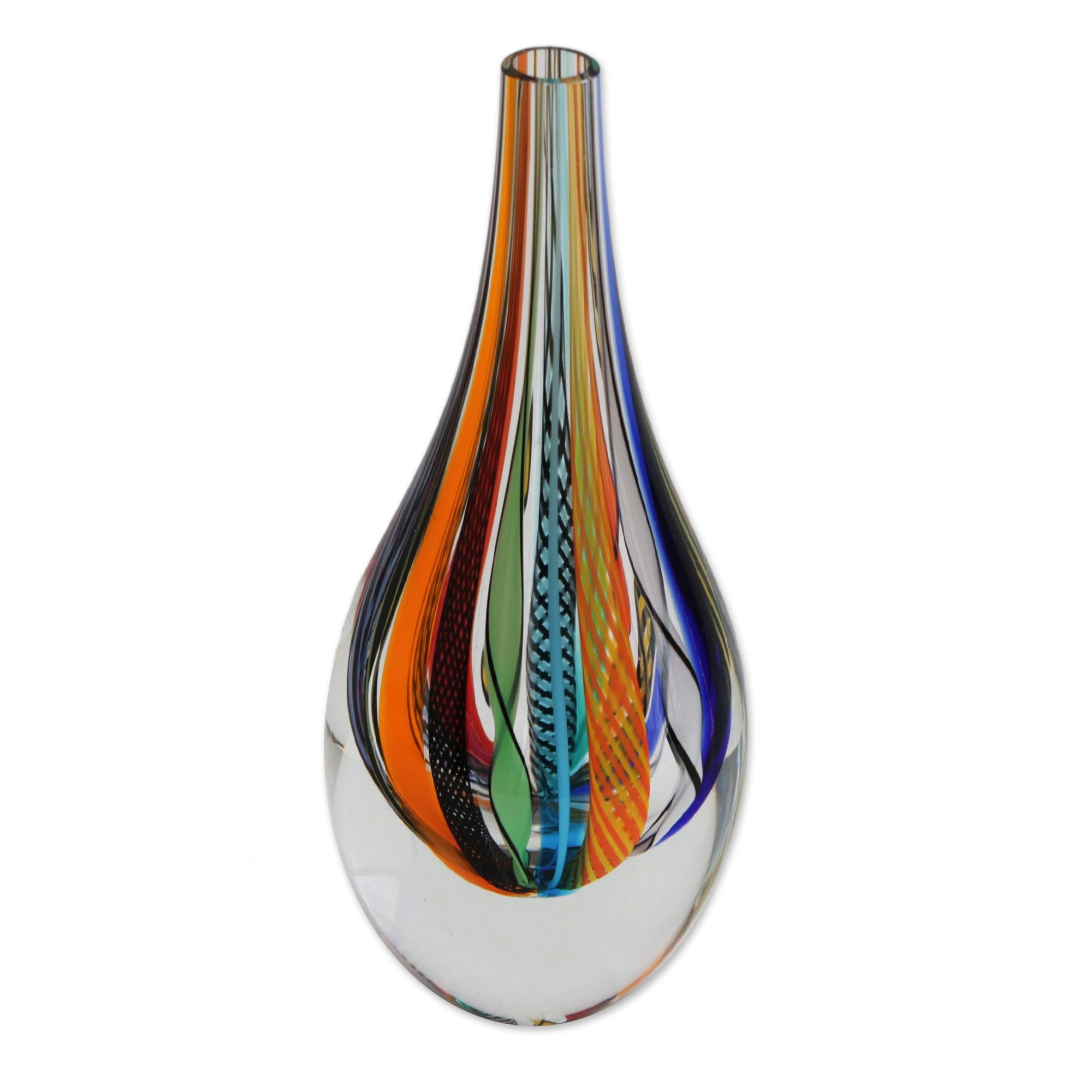 Premium Murano-Style Color Cascade Art Glass Vase - 9 Inch