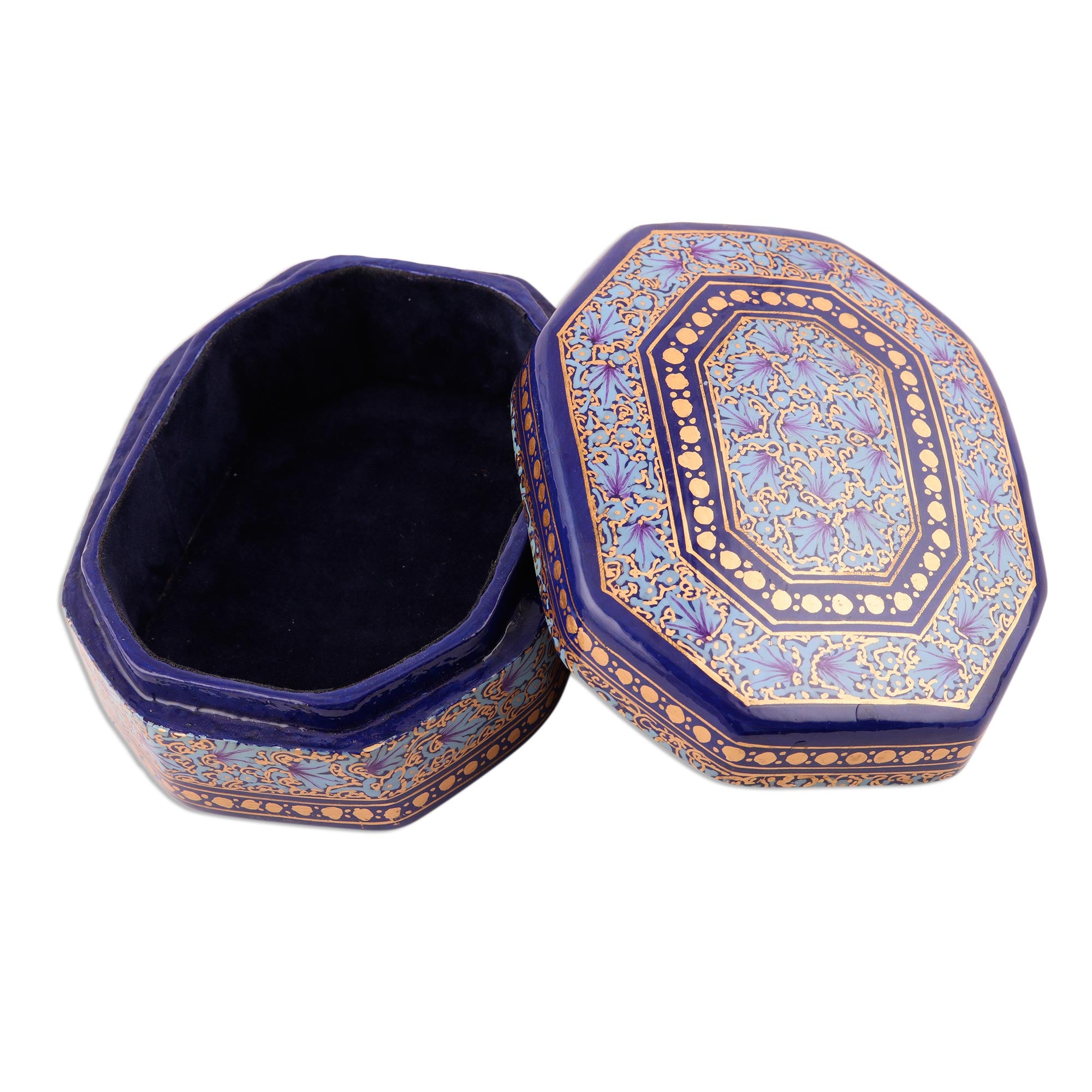 Premium Hand-Painted Kashmir Royal Papier Mache Box in Blue & Gold
