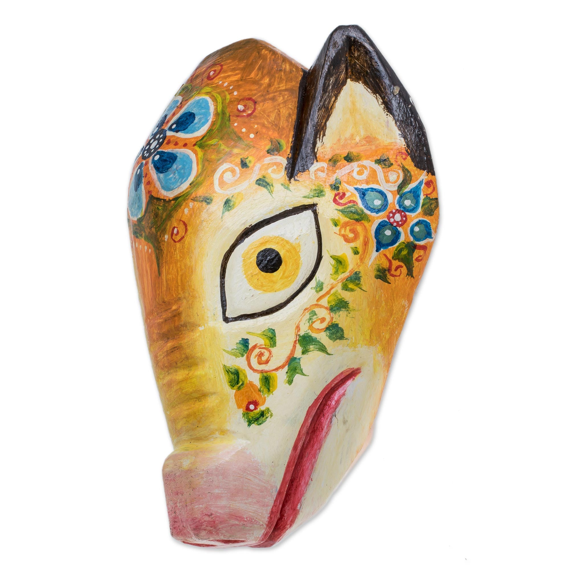 Premium Hand-Painted Floral Piglet Wall Mask - Authentic Guatemalan Pinewood Art