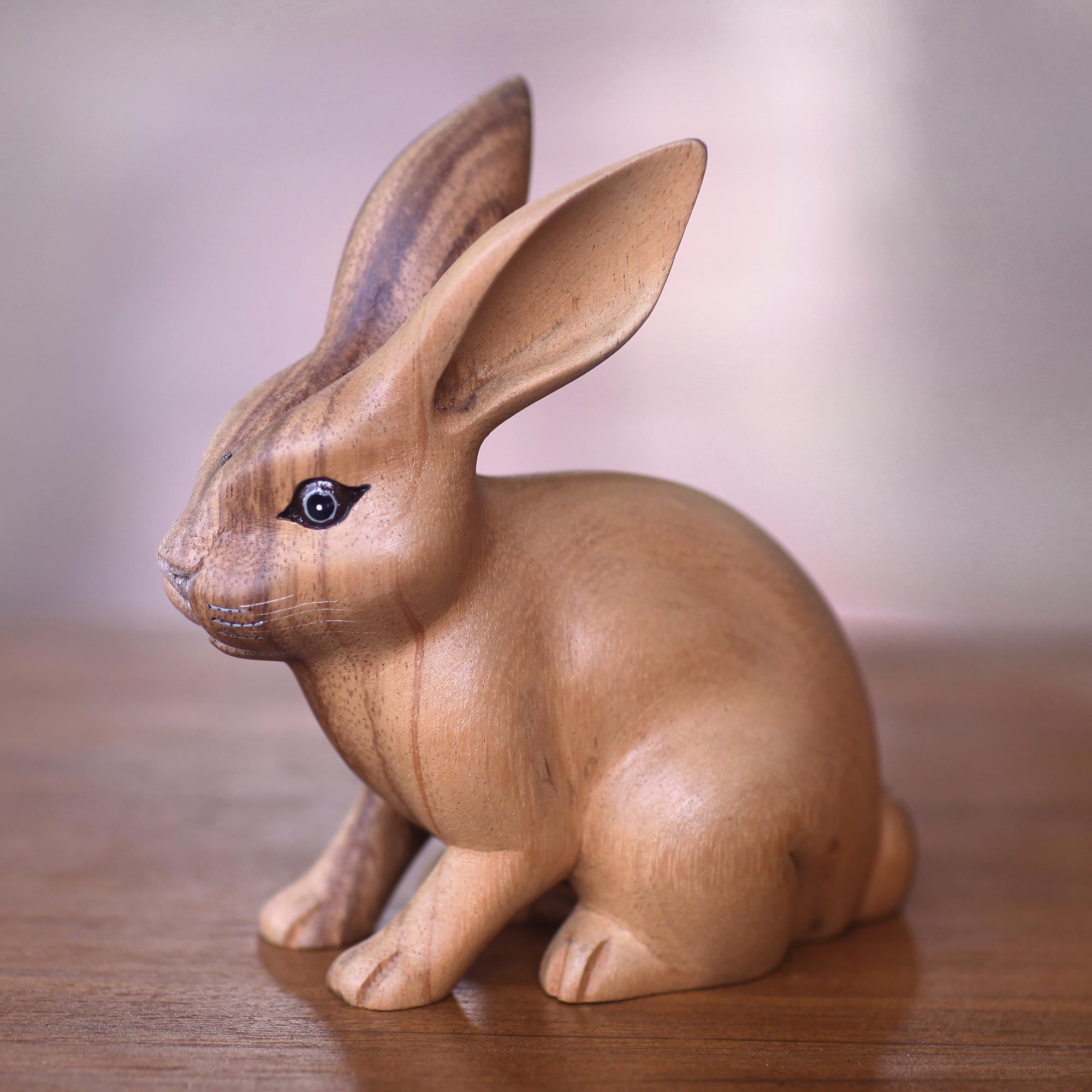 Premium Hand-Carved Ginger Rabbit Statuette – Fair Trade Artisan Craft