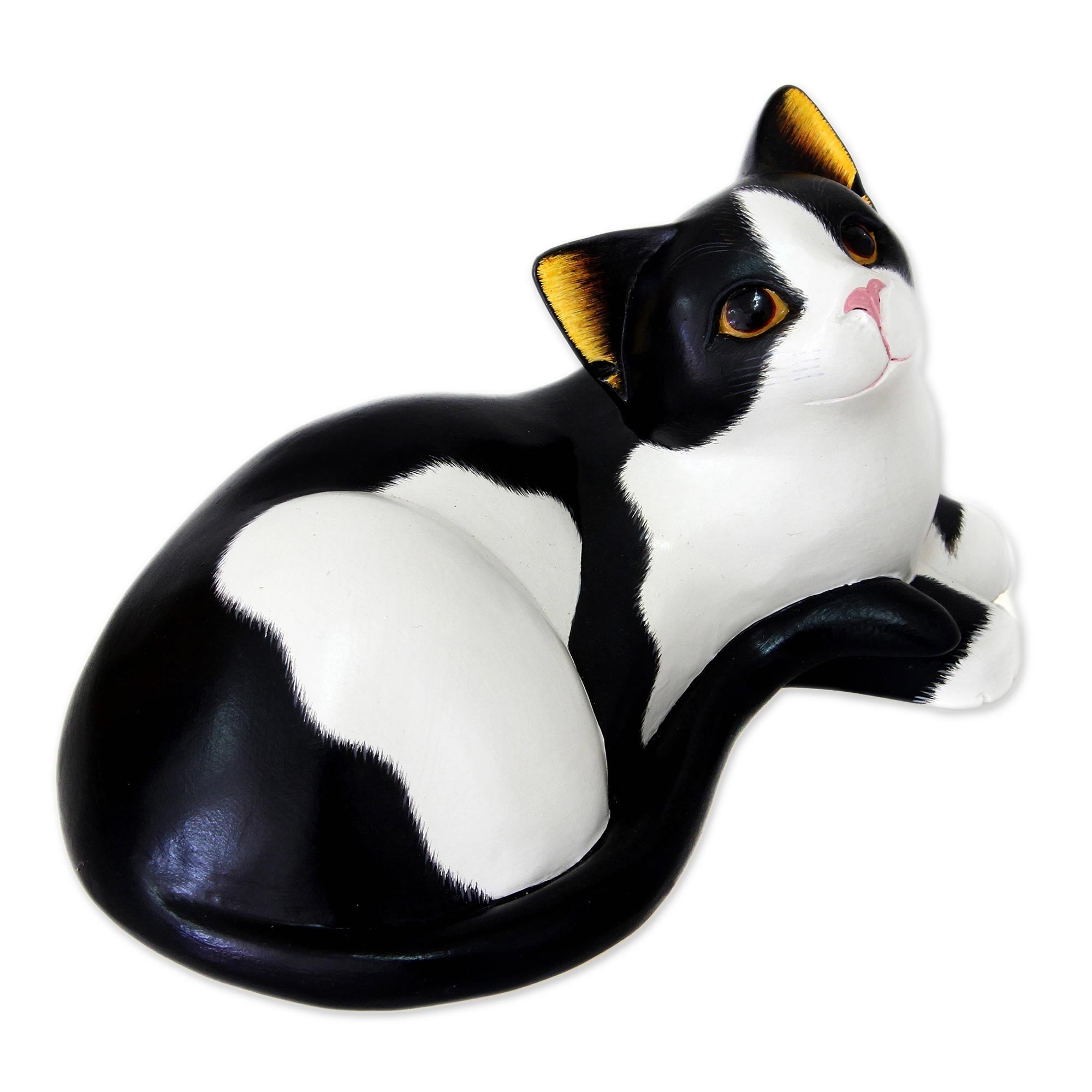 Premium Golden Gaze Wood Sculpture - Handcrafted Cat Art