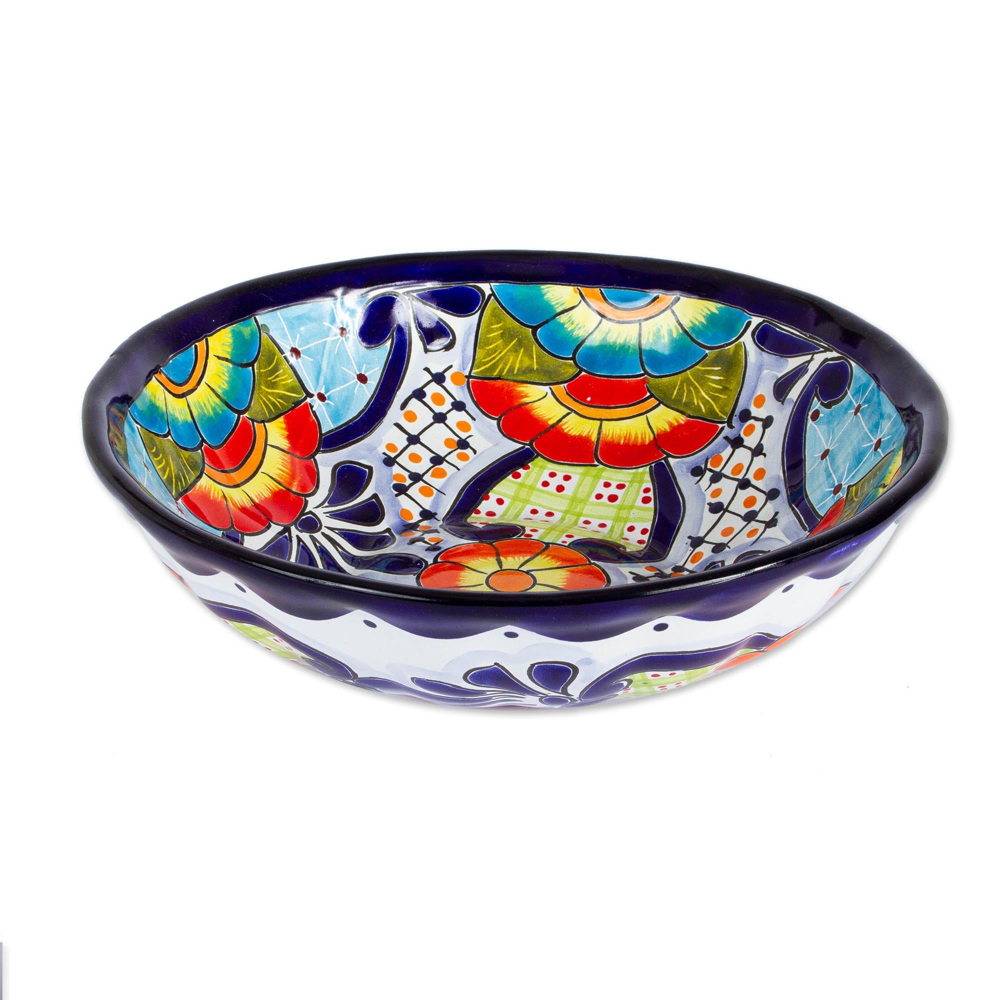 Premium Mexican Talavera Ceramic Serving Bowl - Handcrafted Floral Design
