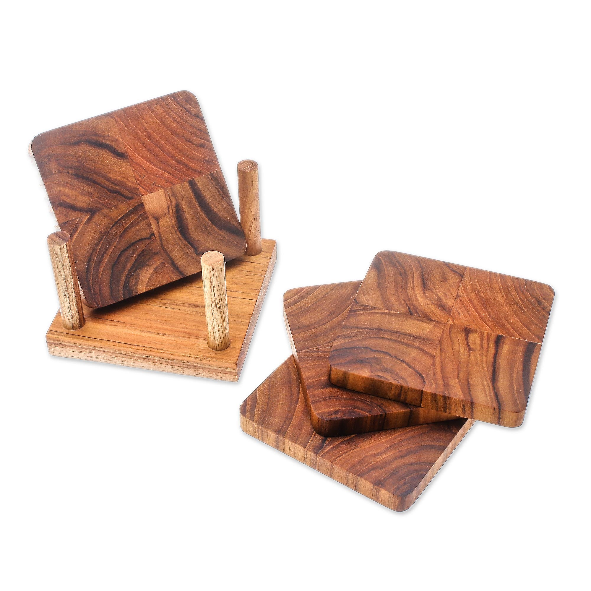 Premium Handcrafted Teak Wood Coasters – Natural Elegance Set of 4