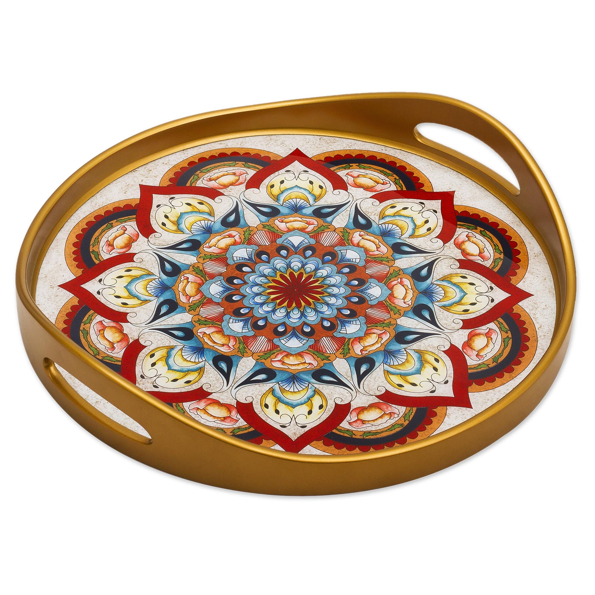 Premium Mandala Reverse-Painted Glass Tray - Handcrafted Artisan Decor