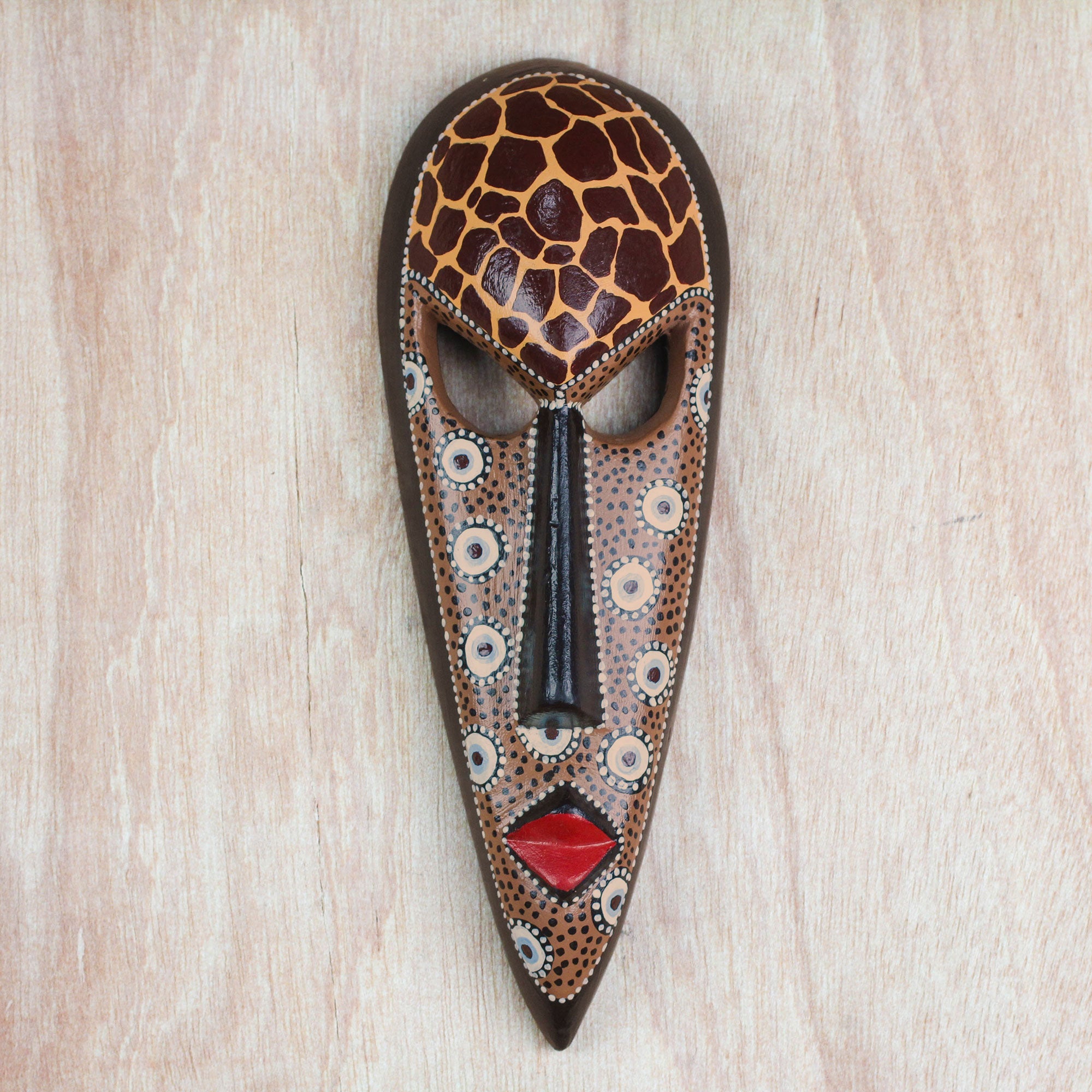 Premium Giraffe Face African Wood Mask - Handcrafted Wall Decor from Ghana