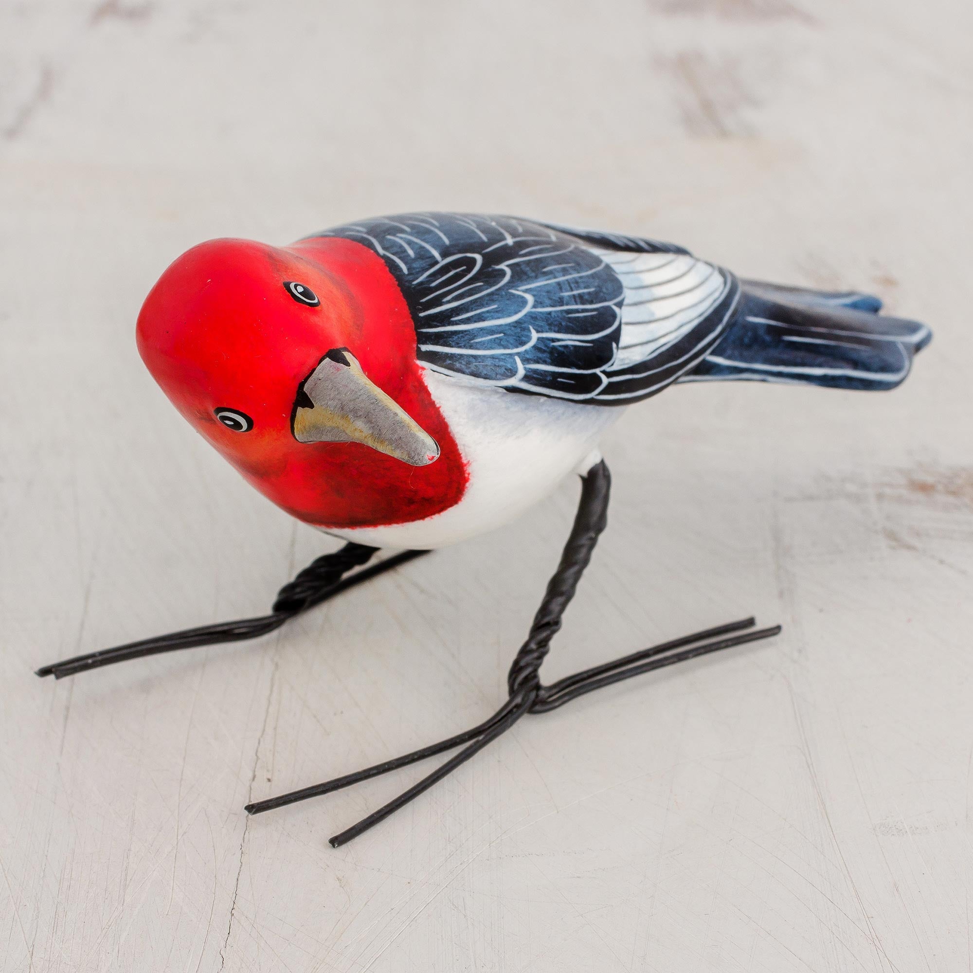 Premium Handcrafted Red-Headed Woodpecker Ceramic Figurine from Guatemala
