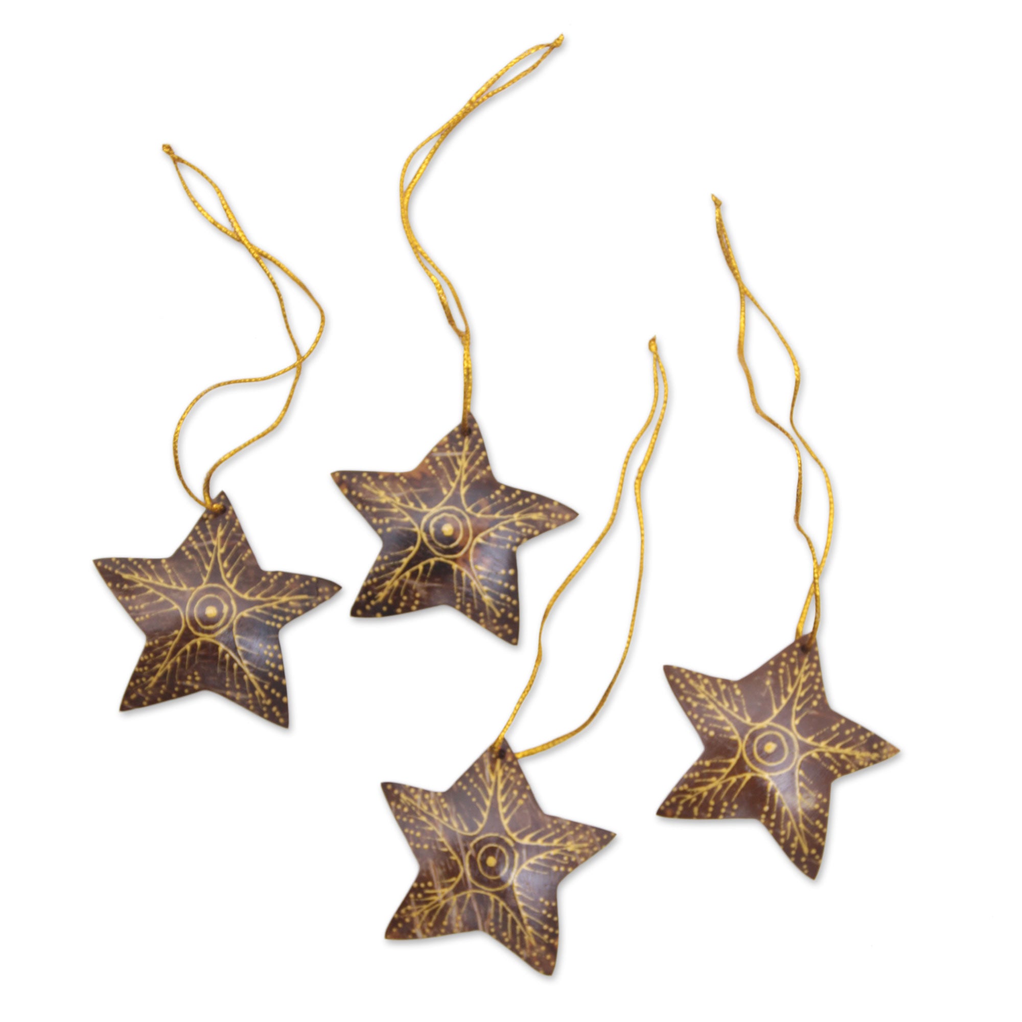 Premium Handmade Coconut Shell Star Ornaments - Set of 4